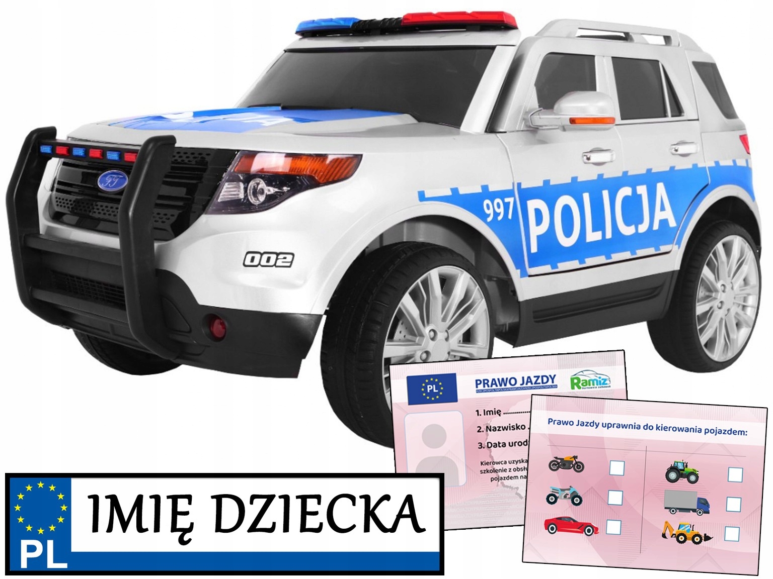 samochód elektryczny dla dzieci Suv Policja pilot Megafon Syrena
