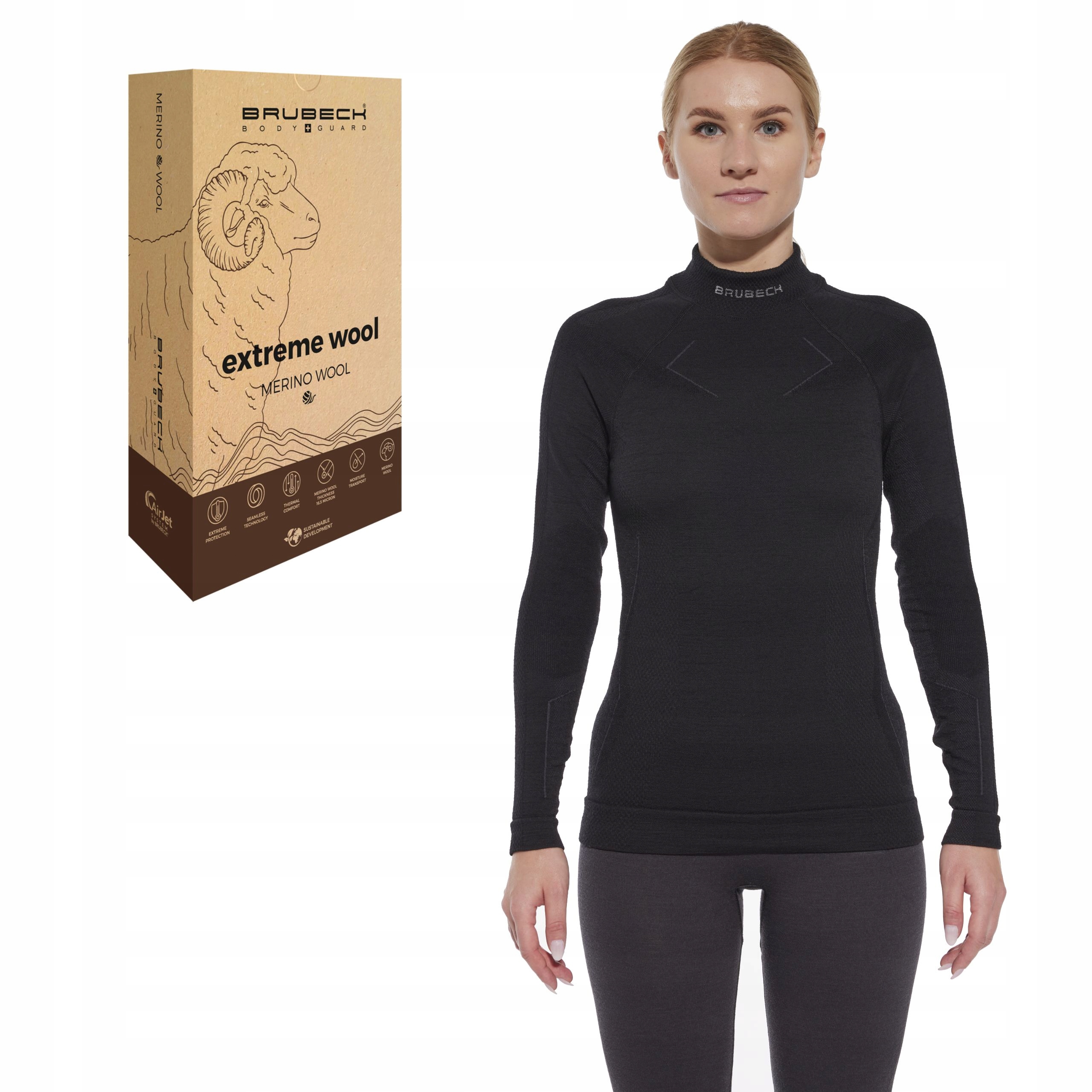 Damska bluza termiczna na narty Termoaktywna koszulka z merino Brubeck -M
