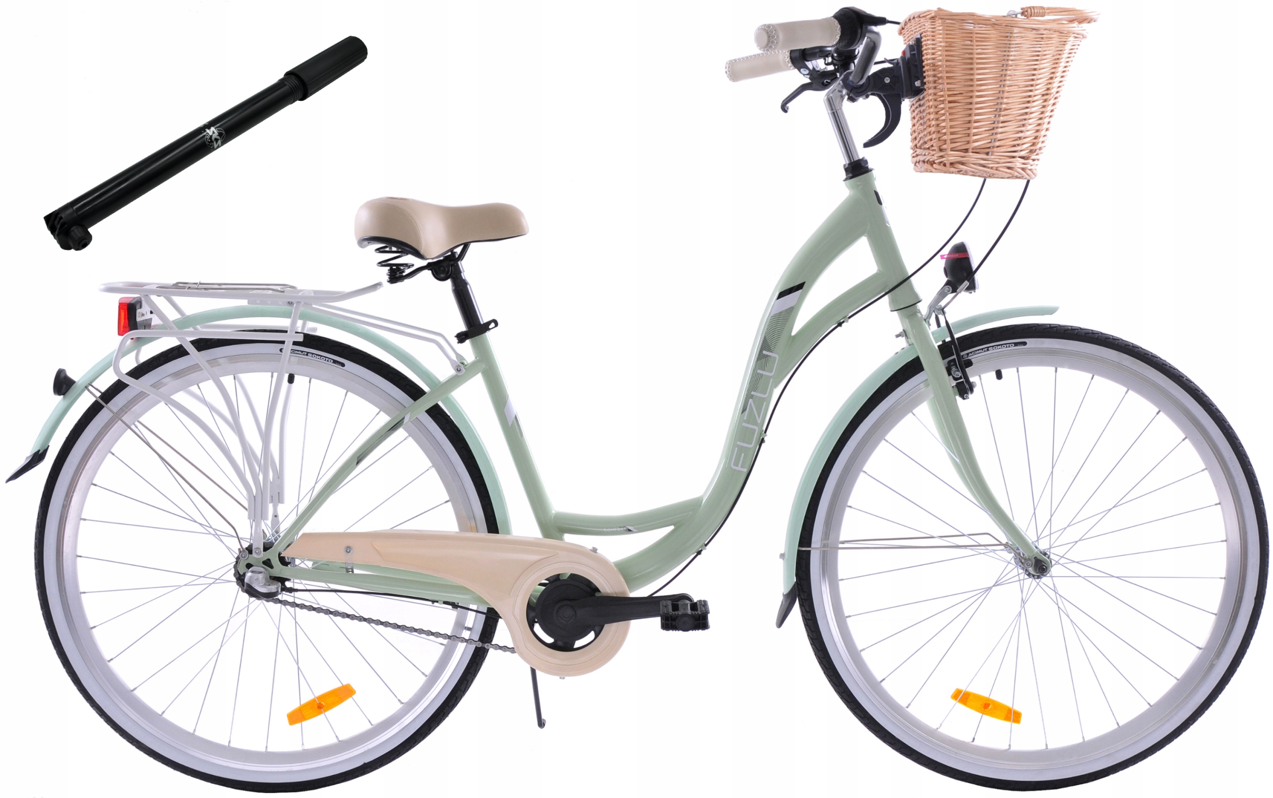 Rower miejski 28 Fuzlu Nevada S3 miętowy kosz pompka