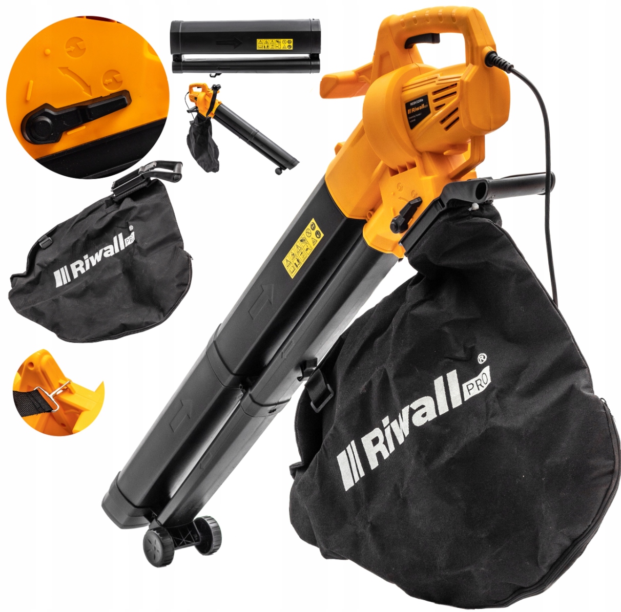 ELEKTRYCZNA DMUCHAWA DO LIŚCI ŚNIEGU Z FUNKCJĄ MIELENI RIWALL 3200W MOC Kod producenta ODKURZACZ DO LIŚCI DMUCHAWA DO OGRODU