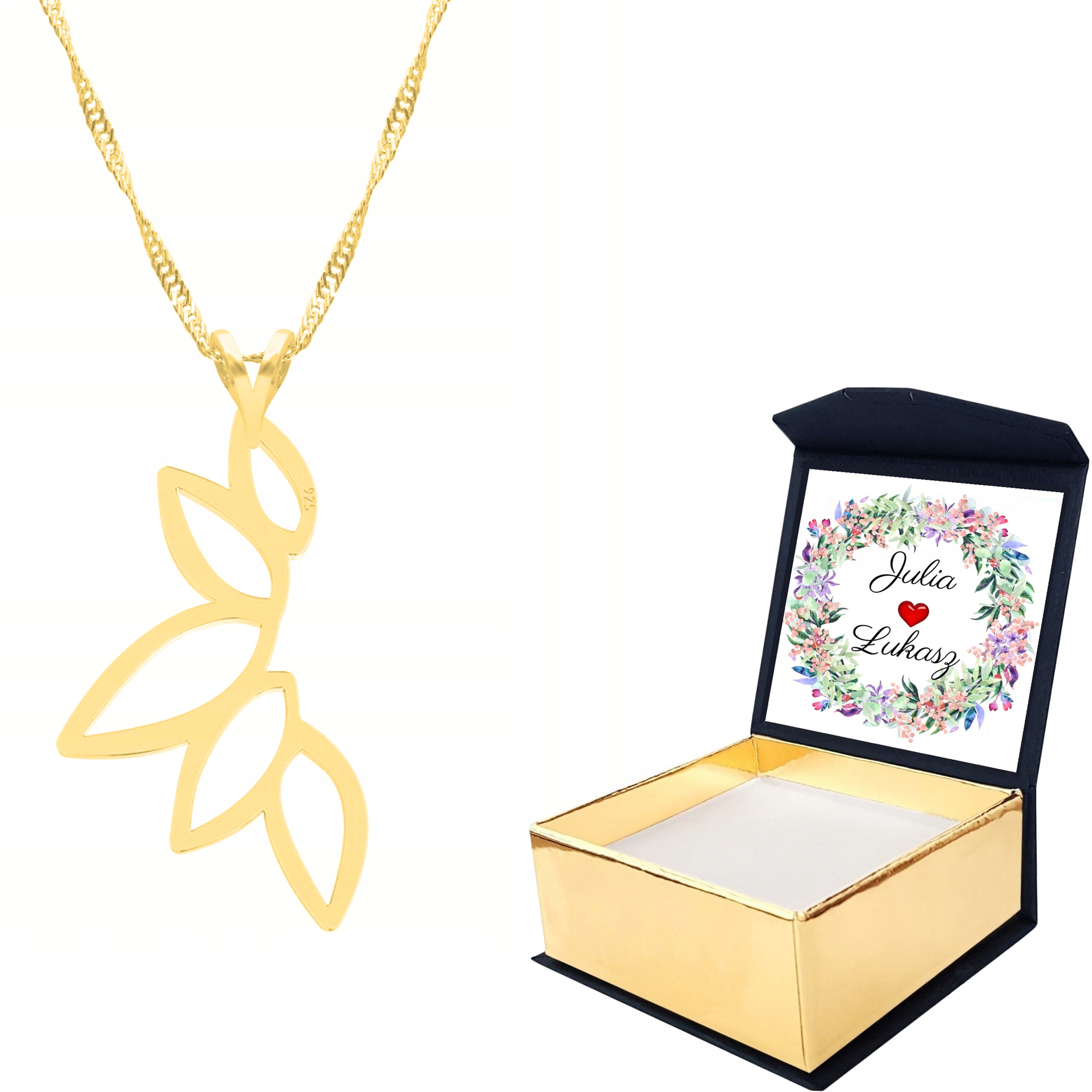 Zlatý náhrdelník 925 Prolamovaný list Vlastní Potisk