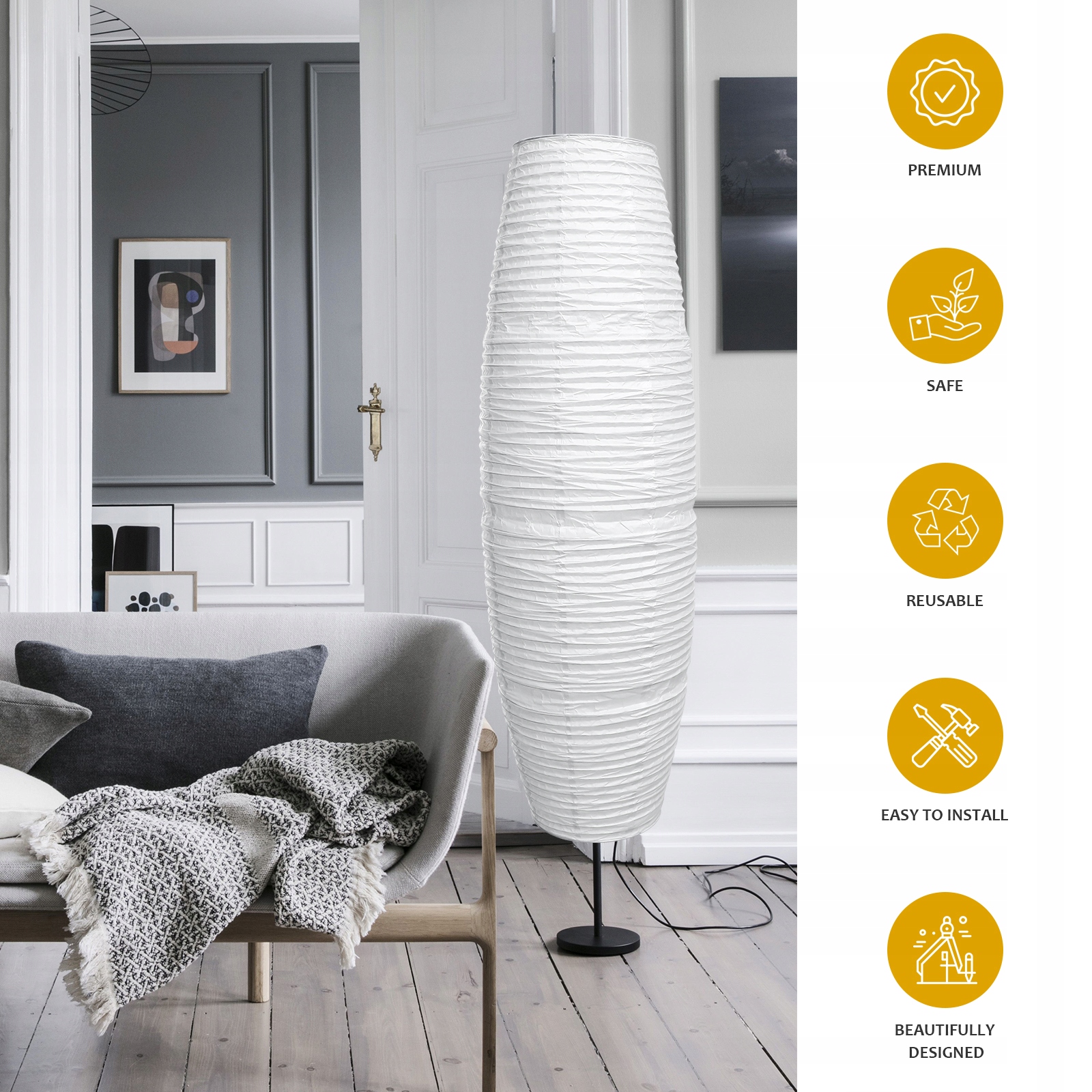 KLOSZ LAMPY PODŁOGOWEJ LED PAPIEROWY ABAŻUR PIONOWY (ODDZIELNY ABAŻUR) Kolor biały