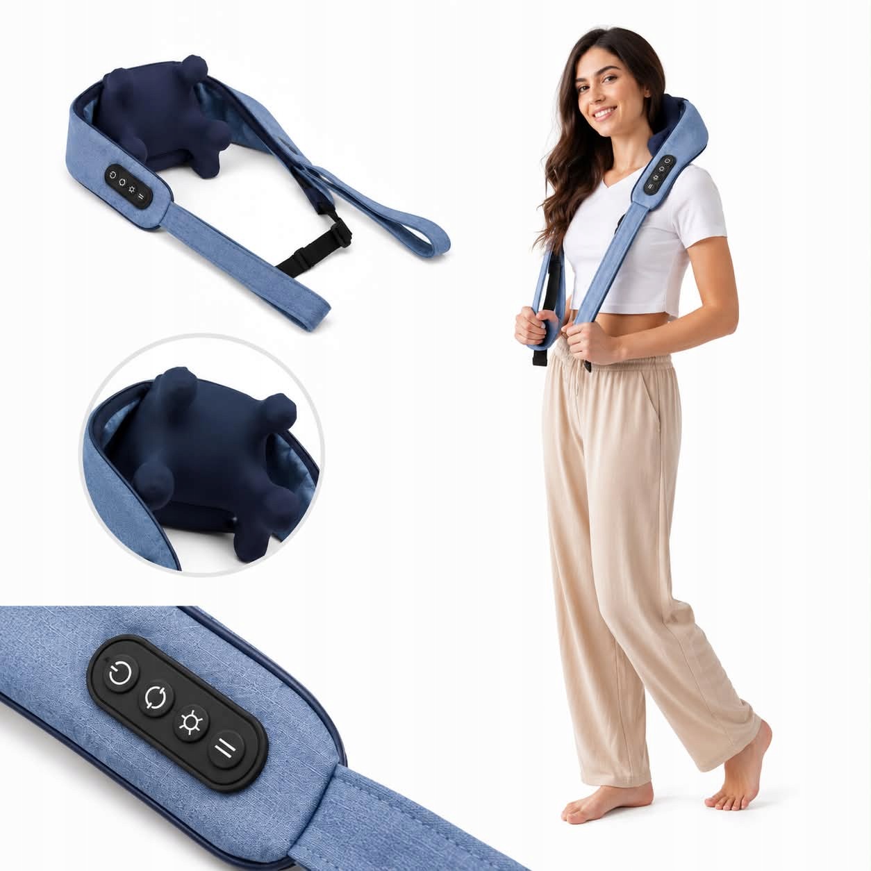 Masażer karku, szyi,pleców, mięśni wielofunkcyjny bezprzewodowy Shiatsu 3D