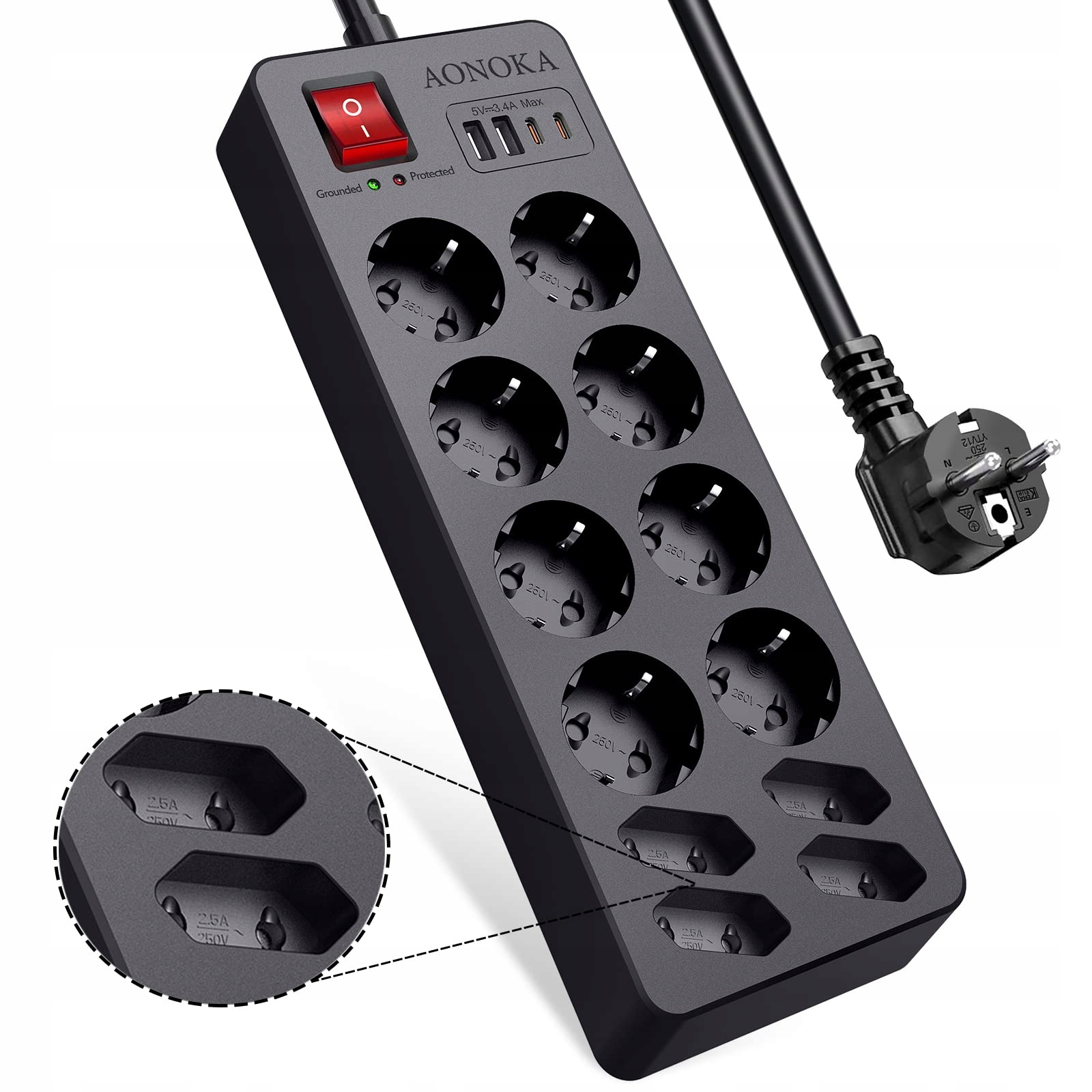 AONOKA Przedłużacz Taśma Listwa Zasilająca USB 12 — miniatura 11