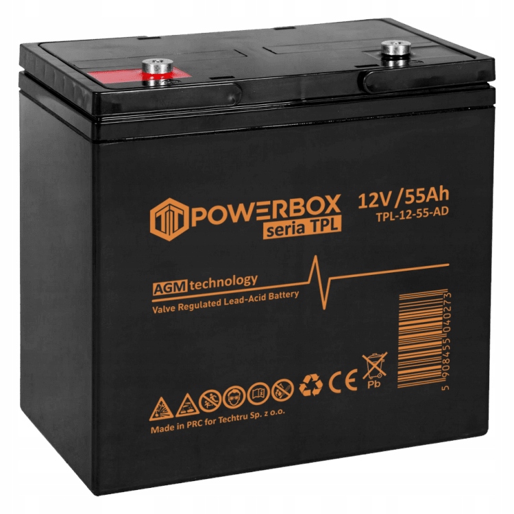 Akumulator Agm Vrla do Zasilacza Ups 12V 55Ah Uniwersalny Gwint M6 12 Lat