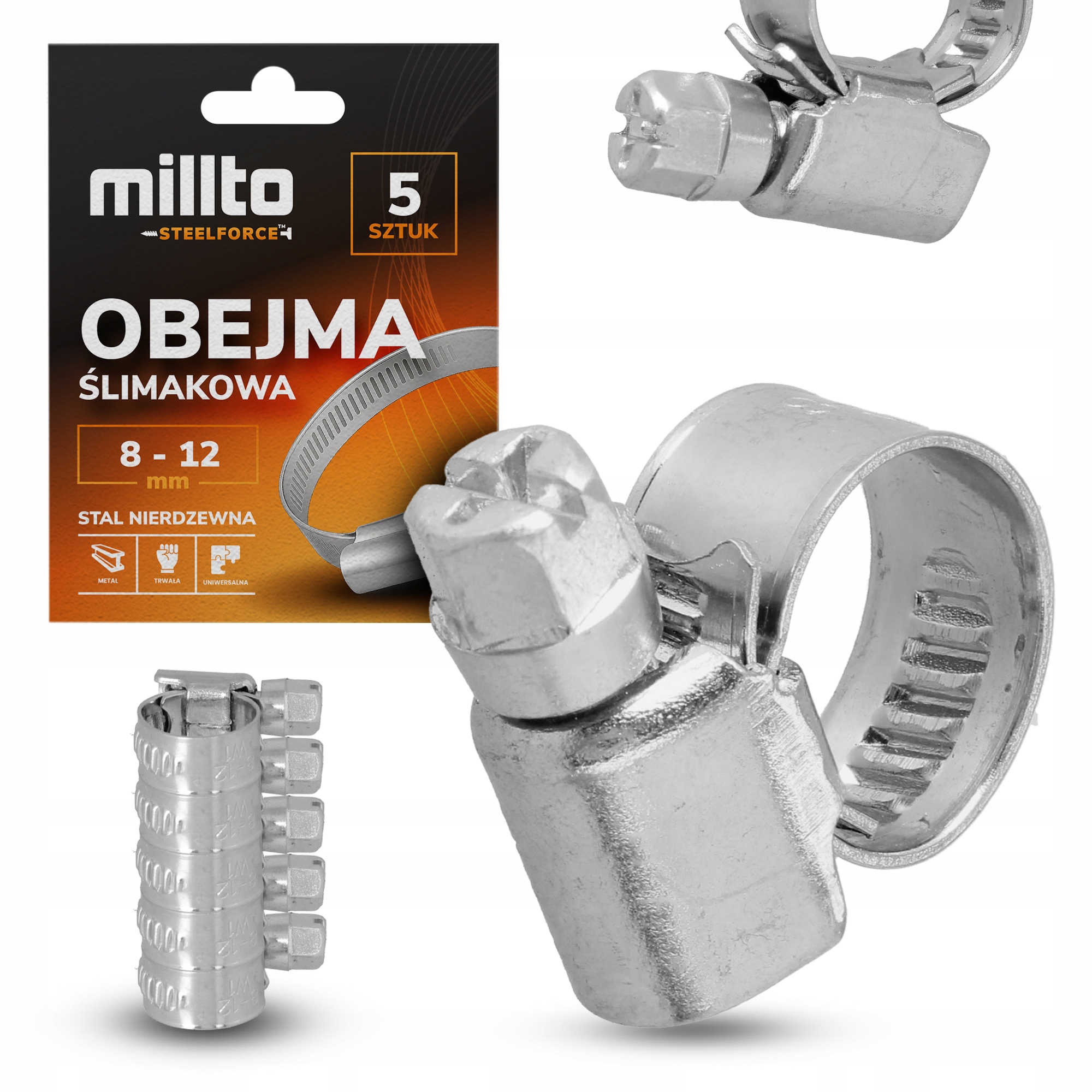 5x Opaska Zaciskowa Metalowa 8-12 mm Cybant Obejma Ślimakowa Skręcana Nq-m