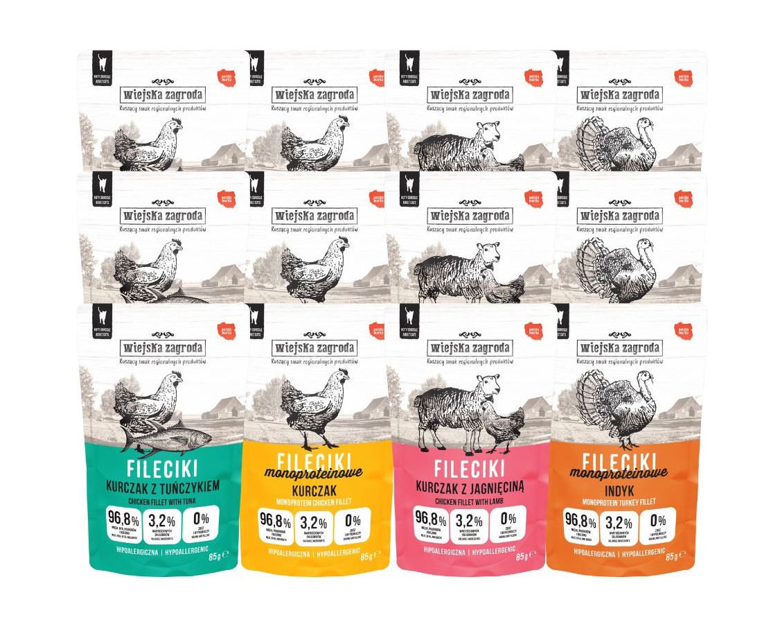 Mokré Krmivo pro kočky Wiejska Zagroda Delicate Fillets mix chutí 12x85g