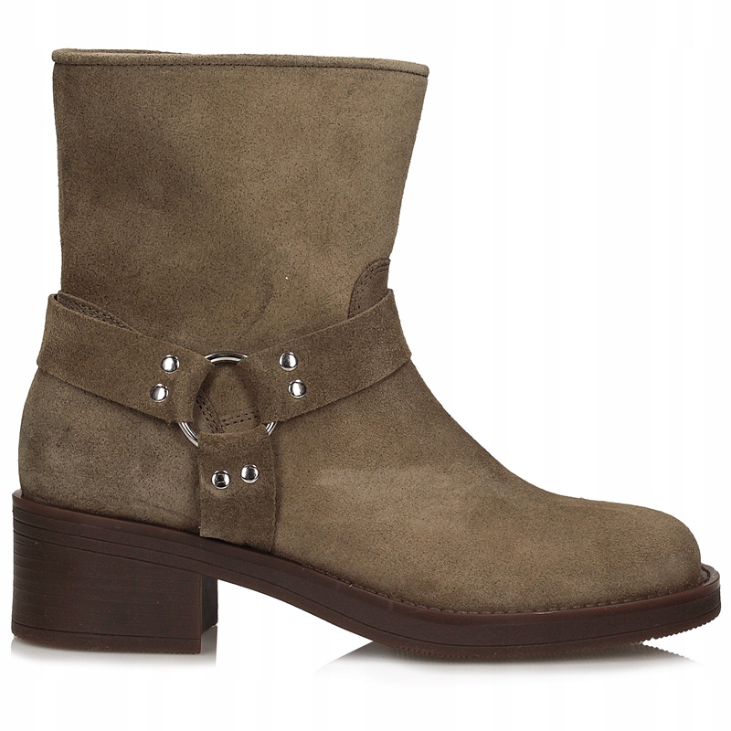 Olivové dámské kotníkové boty biker boots z velurové kůže Ryłko E3VK5 podpatek 5 cm 39