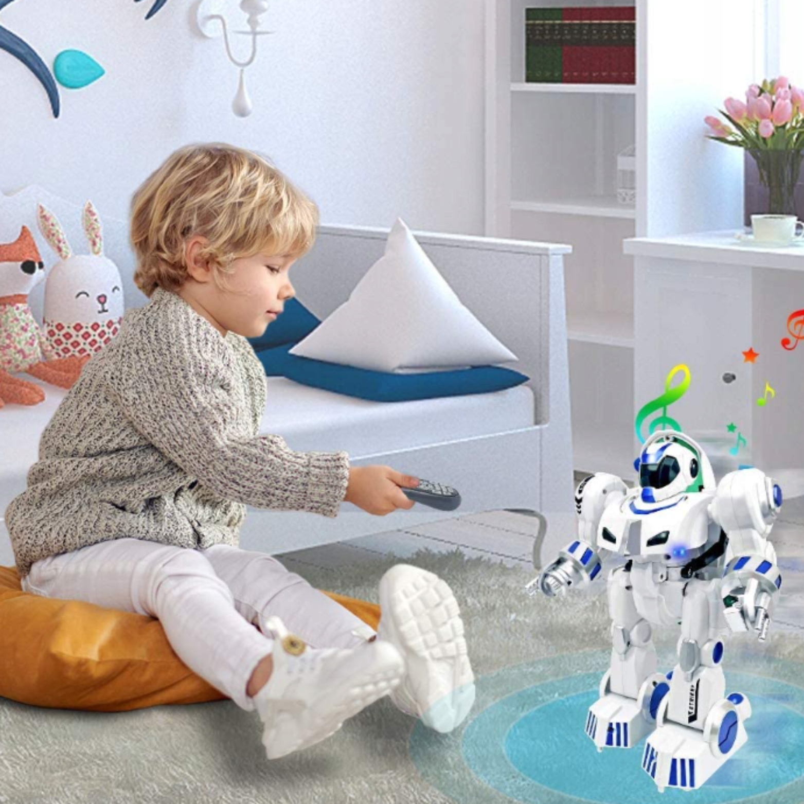 ROBOT INTERAKTYWNY ZDALNIE STEROWANY TAŃCZY TRANSFORMUJĄCY NA PILOT Kod producenta PROGRAMOWANY MUZYKA  NA PILOT LED