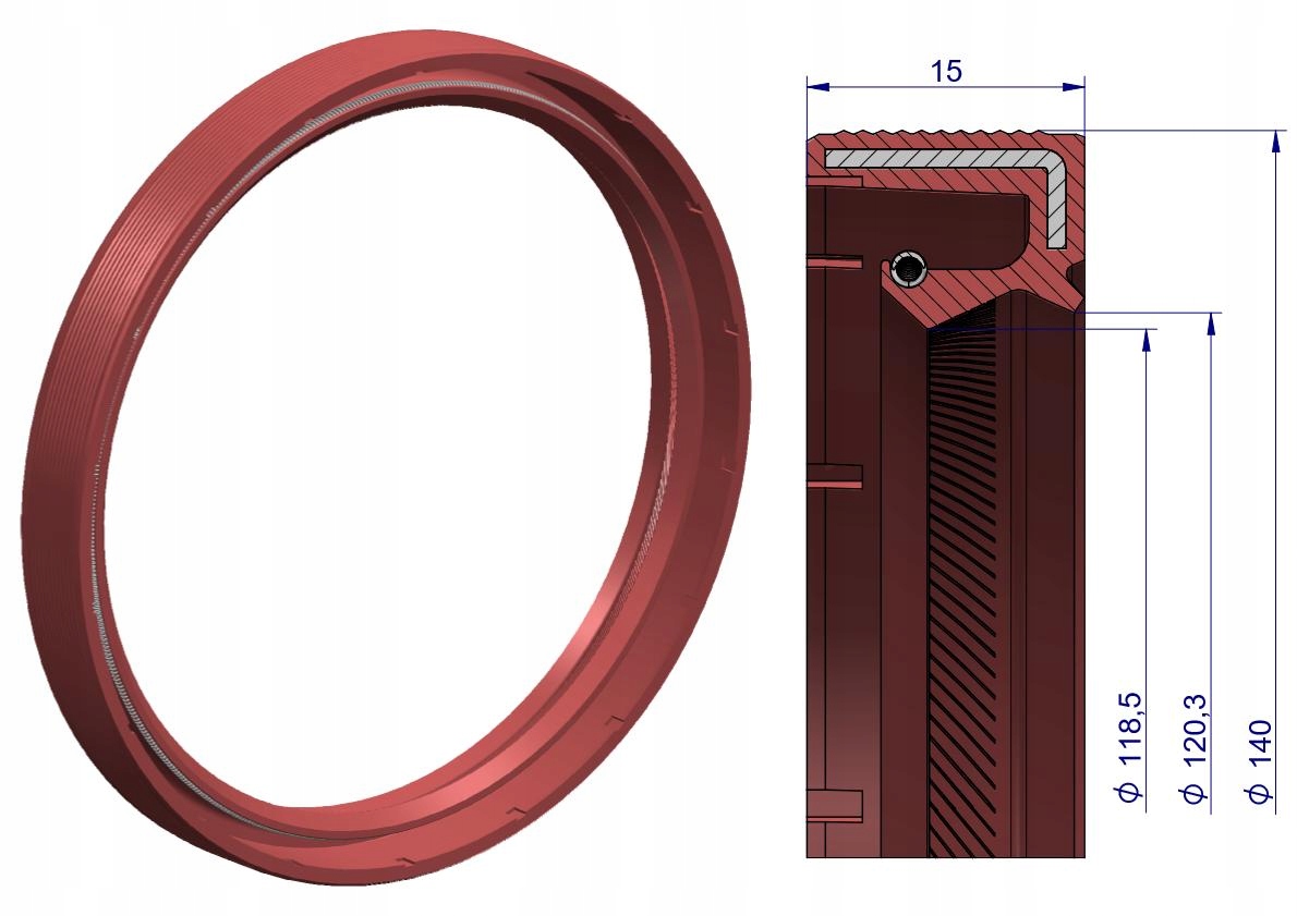 Pierścień uszczelniający uszczelniacz wału korbowego tylny 120x140x15 Zetor Producent części Ursus