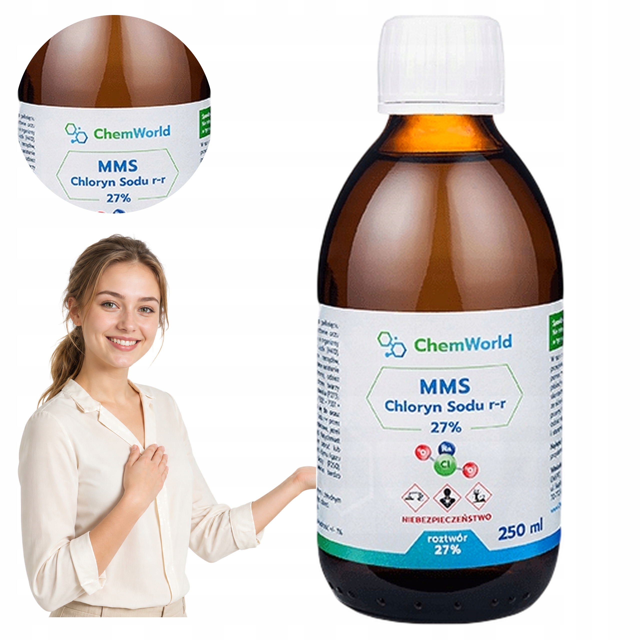 Chemworld Mms Chloryn Sodu NACLO2 Roztwór 27% Odczynnik Chemiczny 250 ml