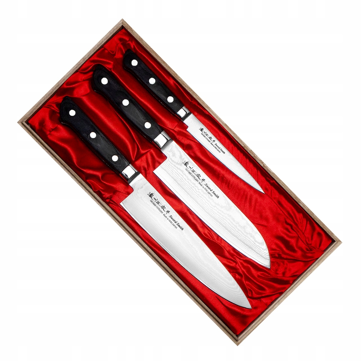 Satake Daichi Japonský set 3 nožov šéfkuchára Santoku Na lúpanie Puzdro