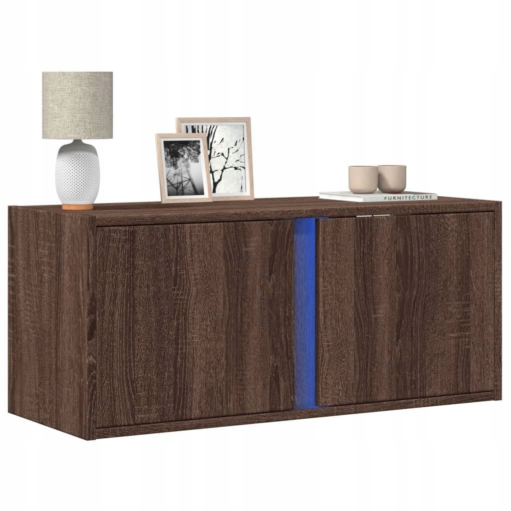 Nástěnná Tv skříňka s Led, hnědý dub, 80x31x35 cm