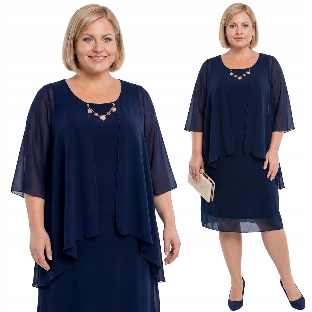 Modrá šaty ozdoba plus size velikost 56