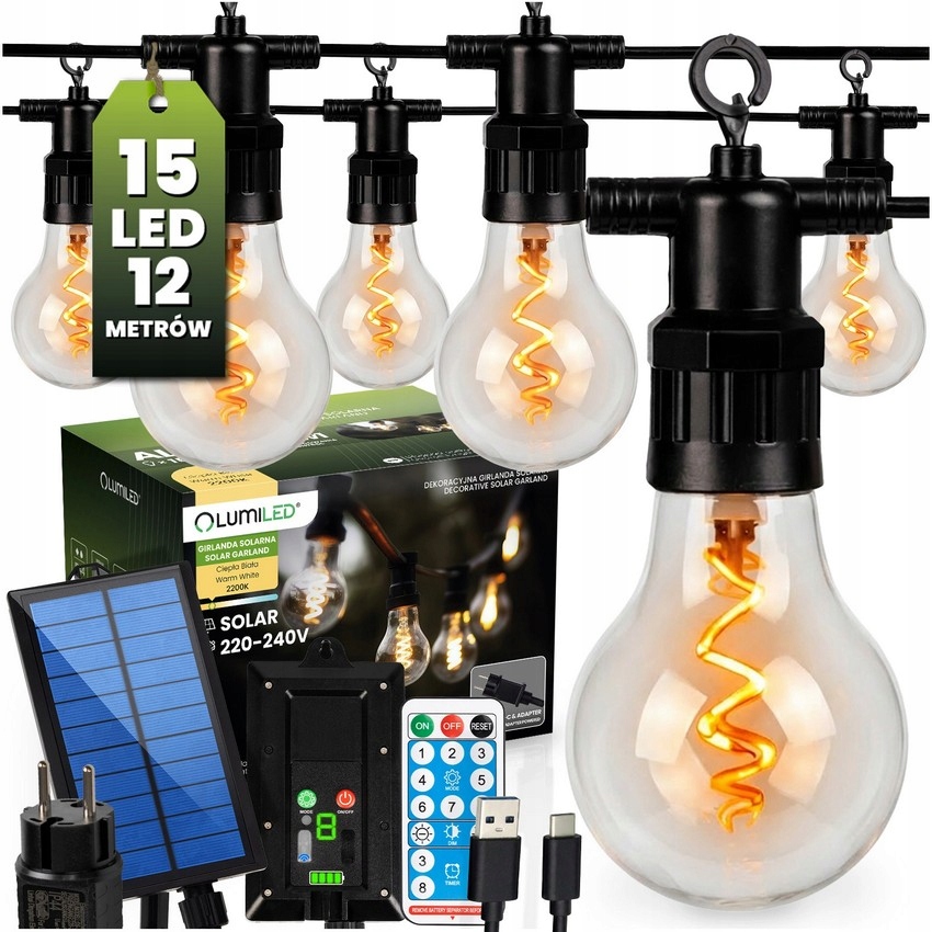 Solární GIRLANDA/230V Alavas 2V1 15 Led Spiral 11.58MB Dálkový Ovladač