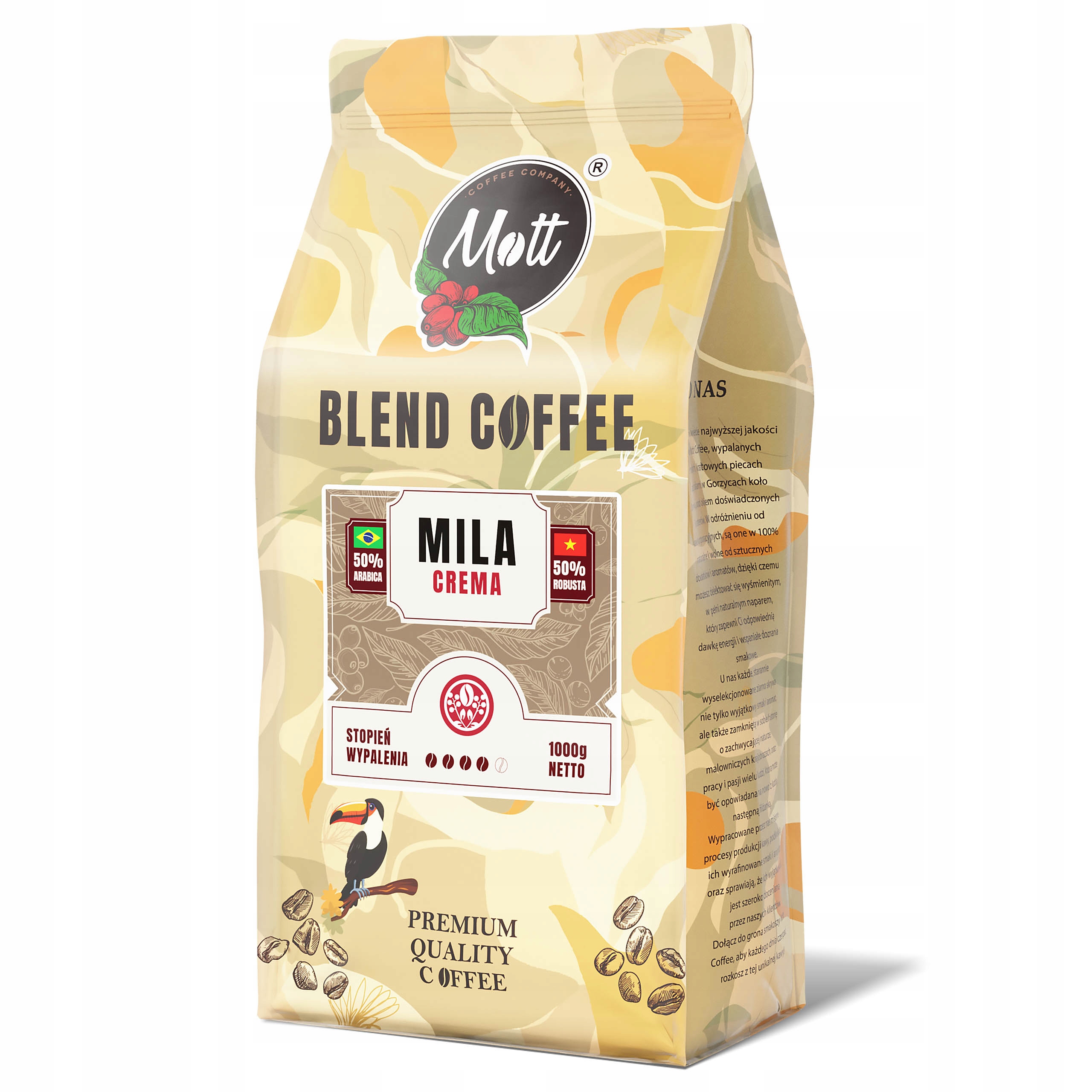 Levně Káva zrnková 1 kg Blend Čerstvě pražená Mila Crema Mott Coffee