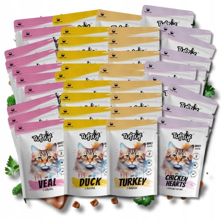 Levně Bezobilné krmivo krmivo pro kočky 40 x 100 g. sada sáčků Tuf Tuf bez cukru