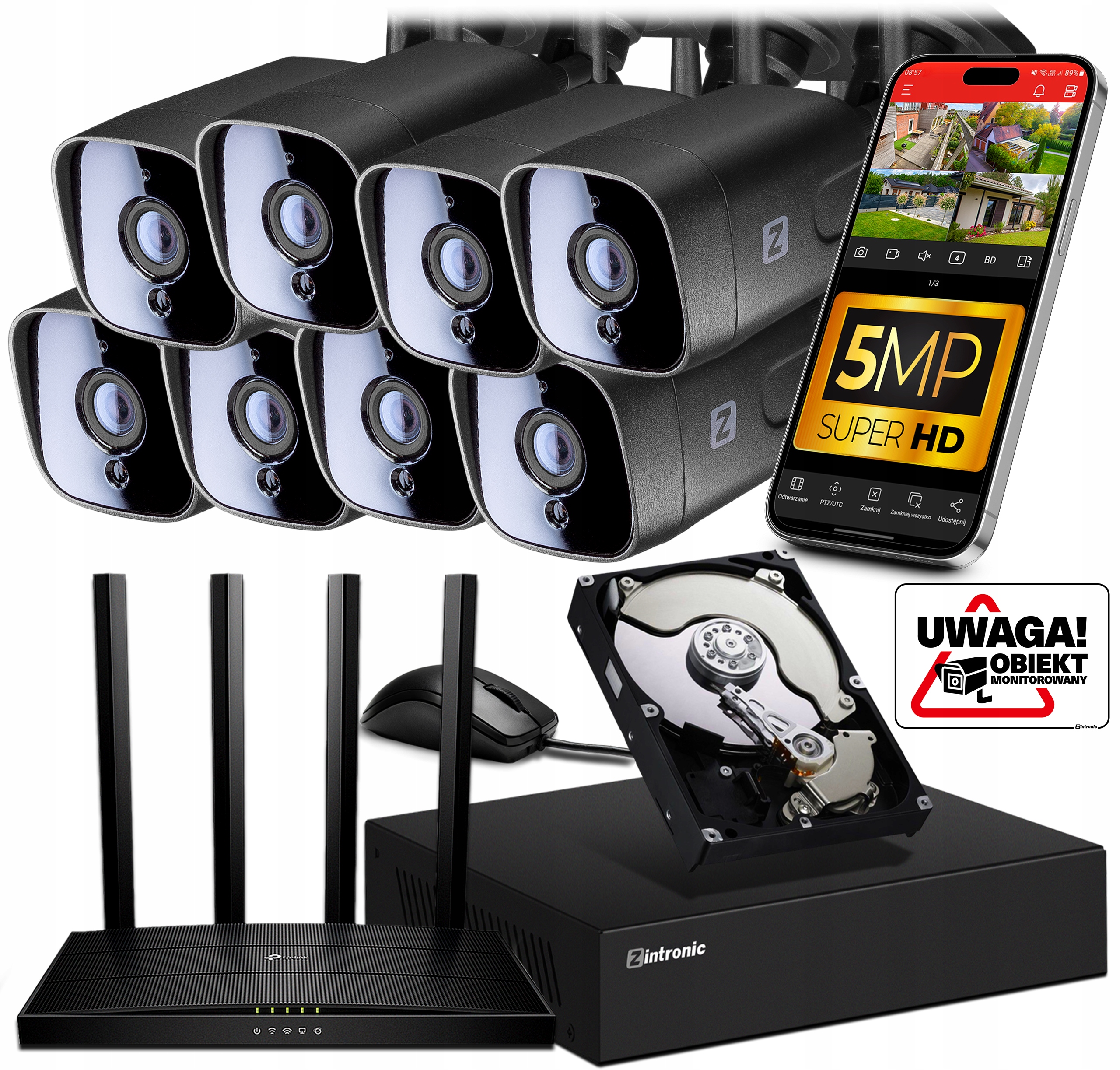 Sada pro Monitorování Ip WiFi 8 Kamer 5MPx Černá