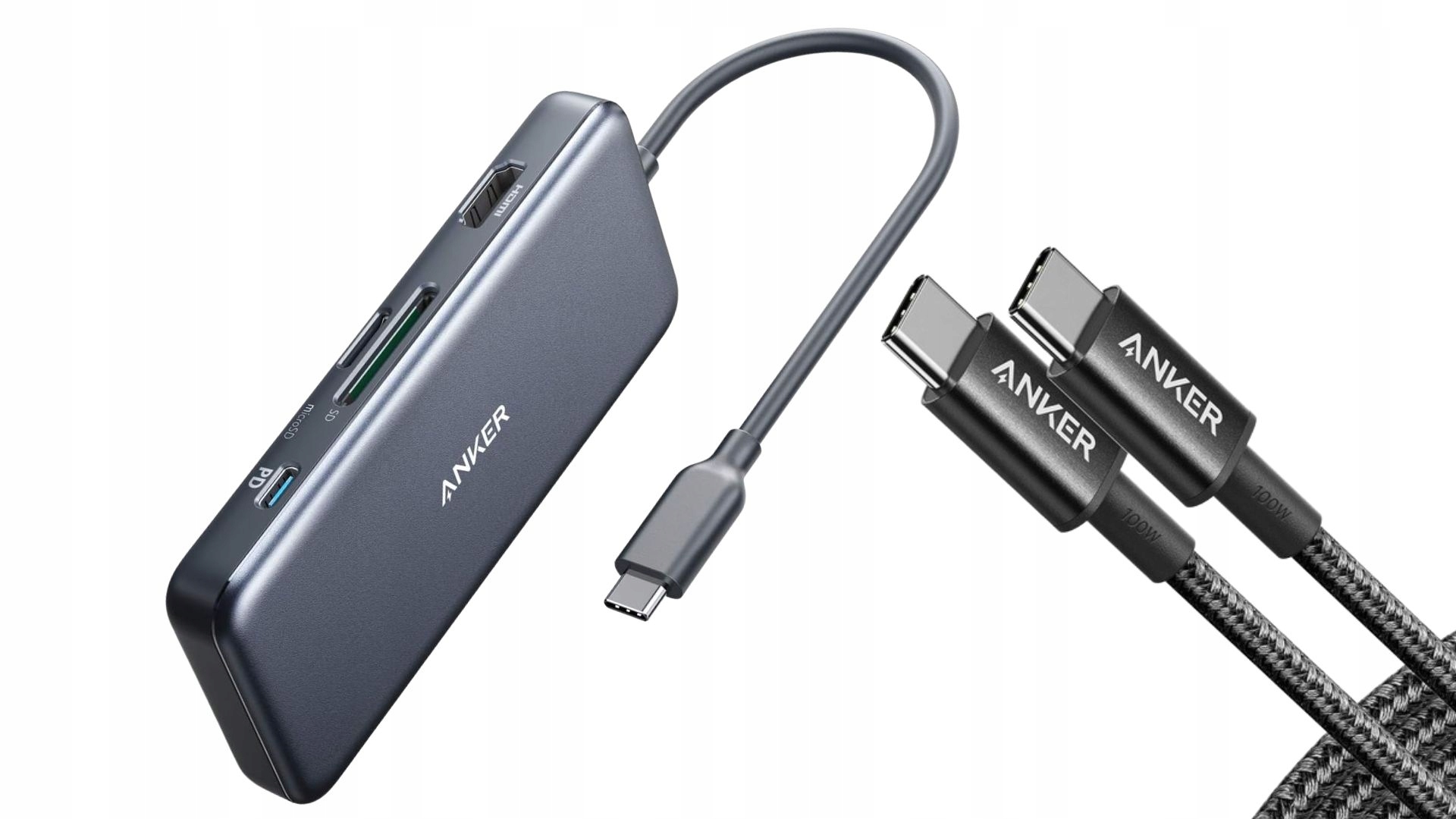 Usb hub Anker A8346 341 4K Hdmi (7 v 1) Usb-c kabel 1,8 metru