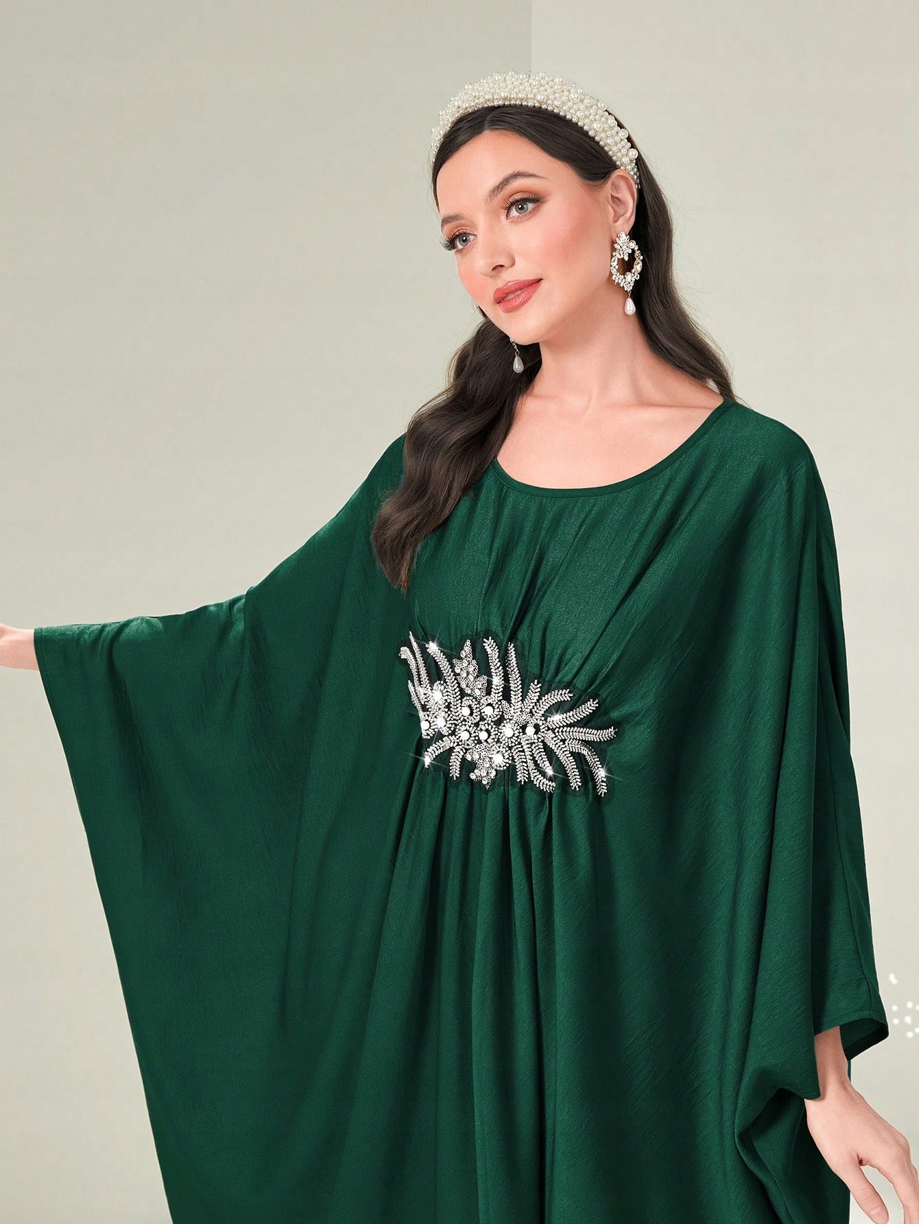 Šaty Maxi Zdobené Oversize, Zelené V Arabském Stylu Shein