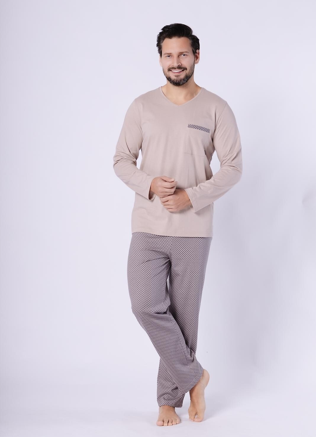 Pánské pyžamo Mikuláš 1752 bavlna 100% dlouhý rukáv, vzorované kalhoty