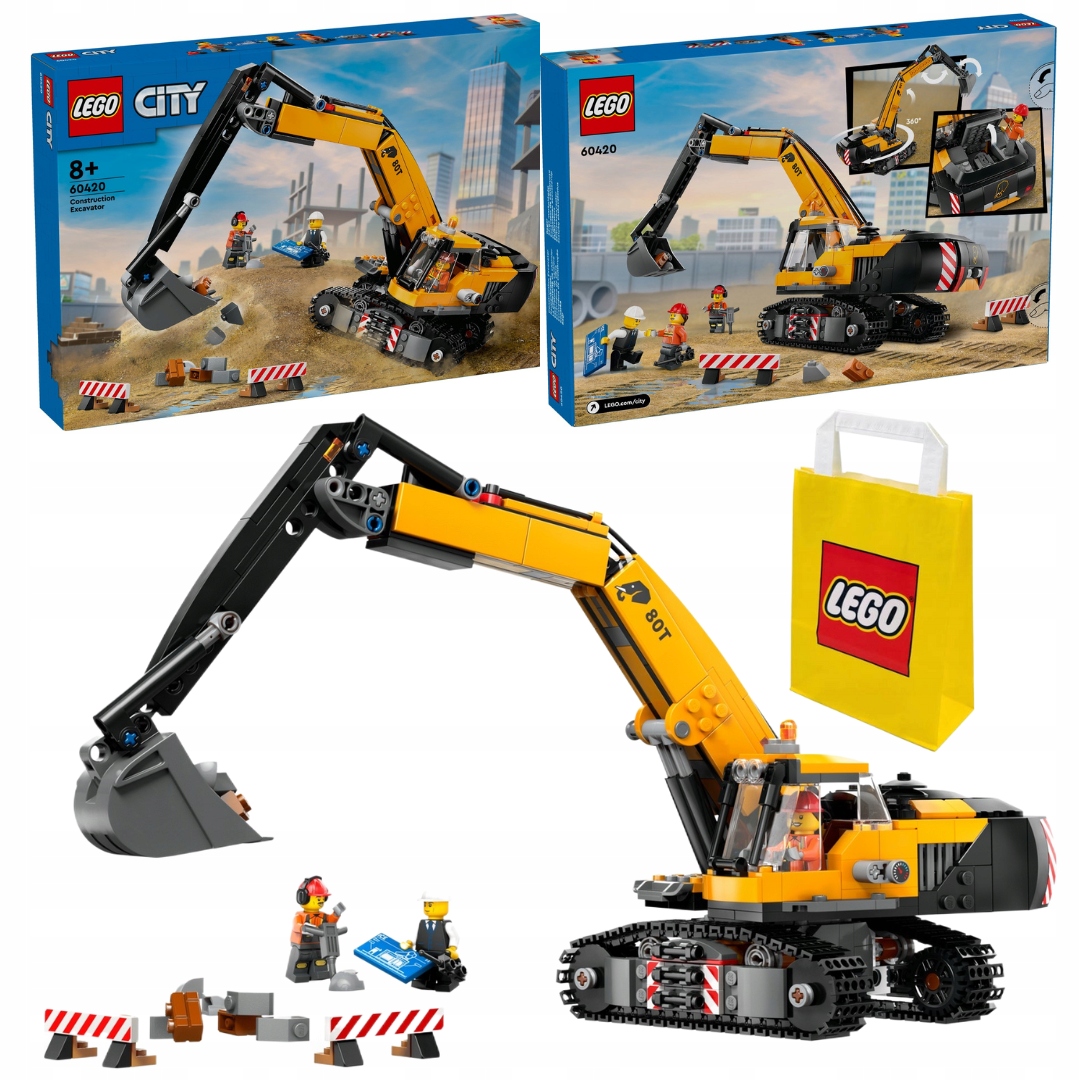 Lego City 60420 Žlutý bagr Stavební vozidlo s otočnou kabinou 3 figurky
