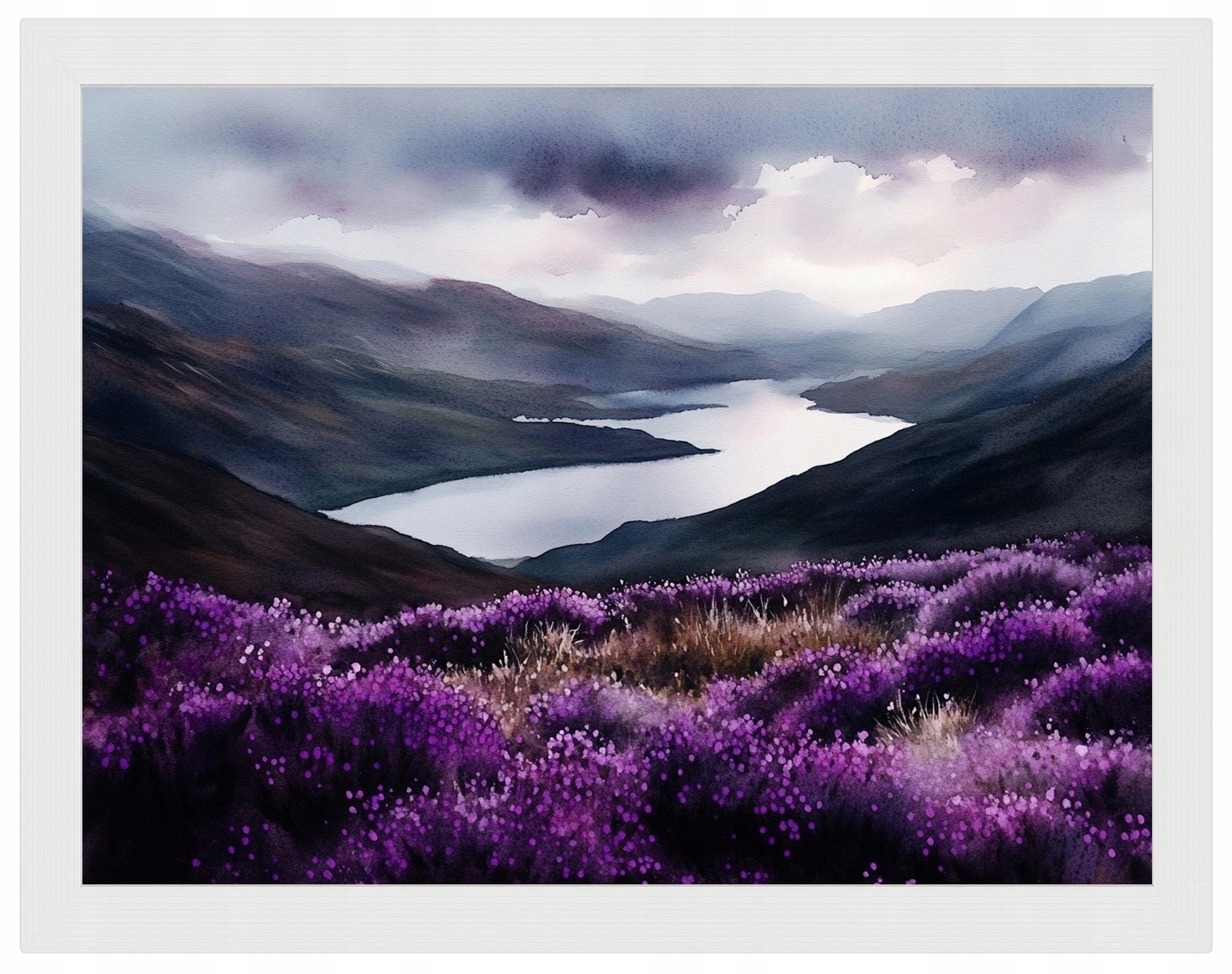 Plakát Rámeček Dřevo Krajina Pohled Skotsko Hory Fiord Vřesoviště 80x60