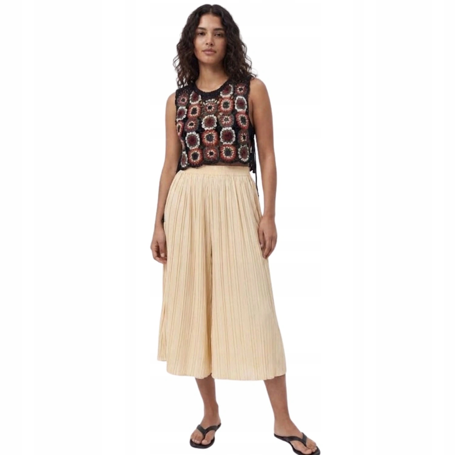 Dámské kalhoty Zara plisování béžové kuloty široké nohavice vzdušné vel.