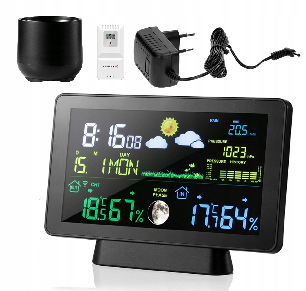 Bezdrátová meteorologická stanice LCD 7,5" Barometr Senzor deště a Vlhkosti