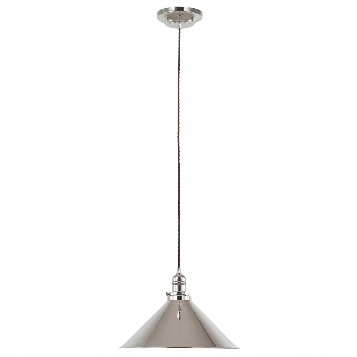 Industriální závěsná lampa s leštěným niklovým povrchem nad jídelní stůl Elstead