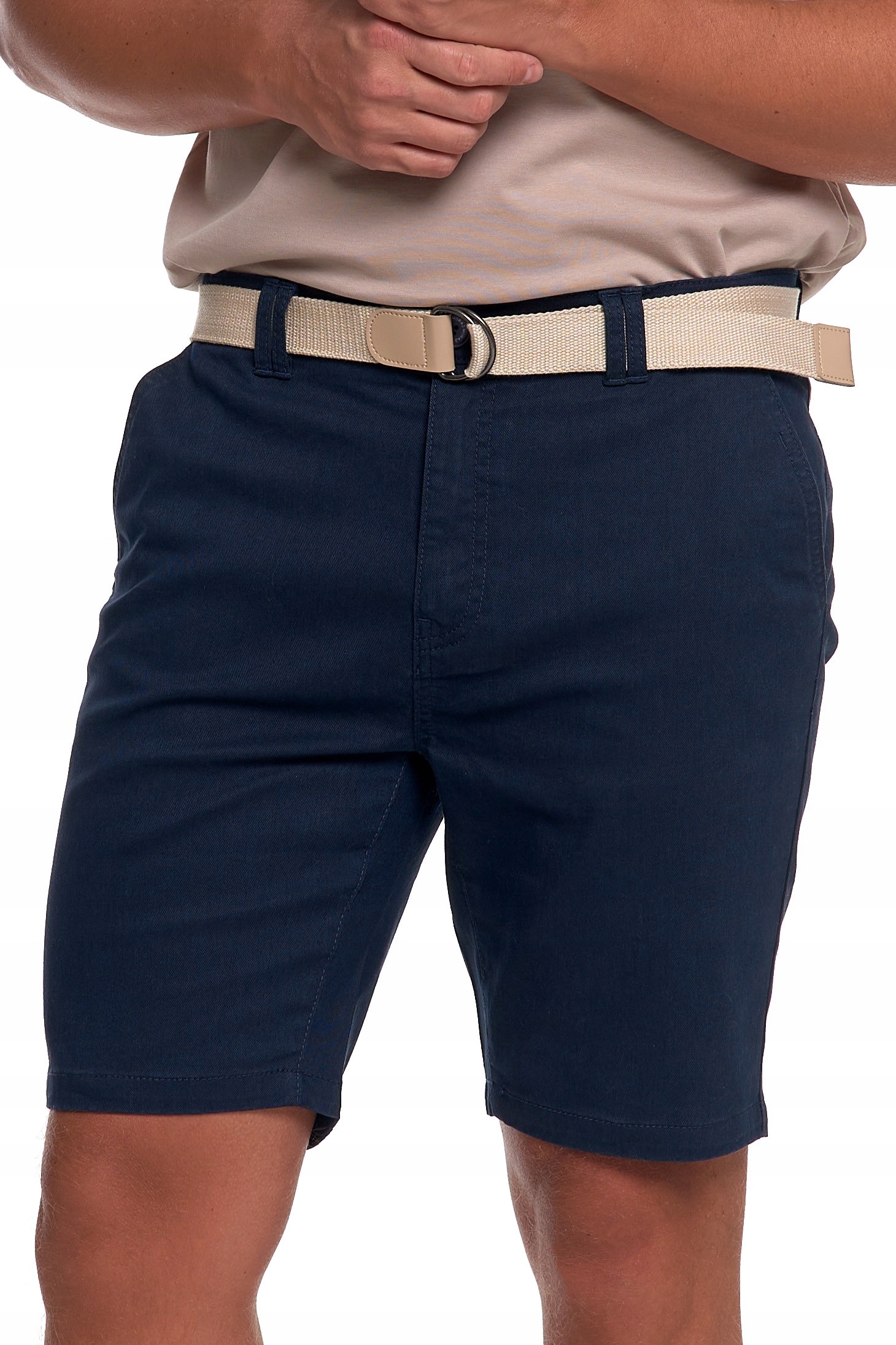 Spodenki Męskie Bawełniane Szorty Tyou Chino Z Paskiem Moraj Niebieski L