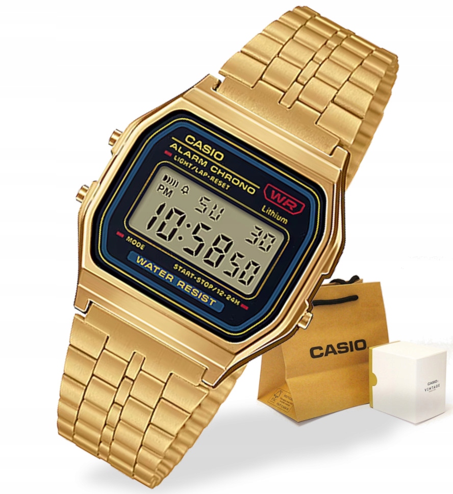 Kultovní zlaté sportovní hodinky Casio Vintage A159WGEA Retro 80. léta Gravírování