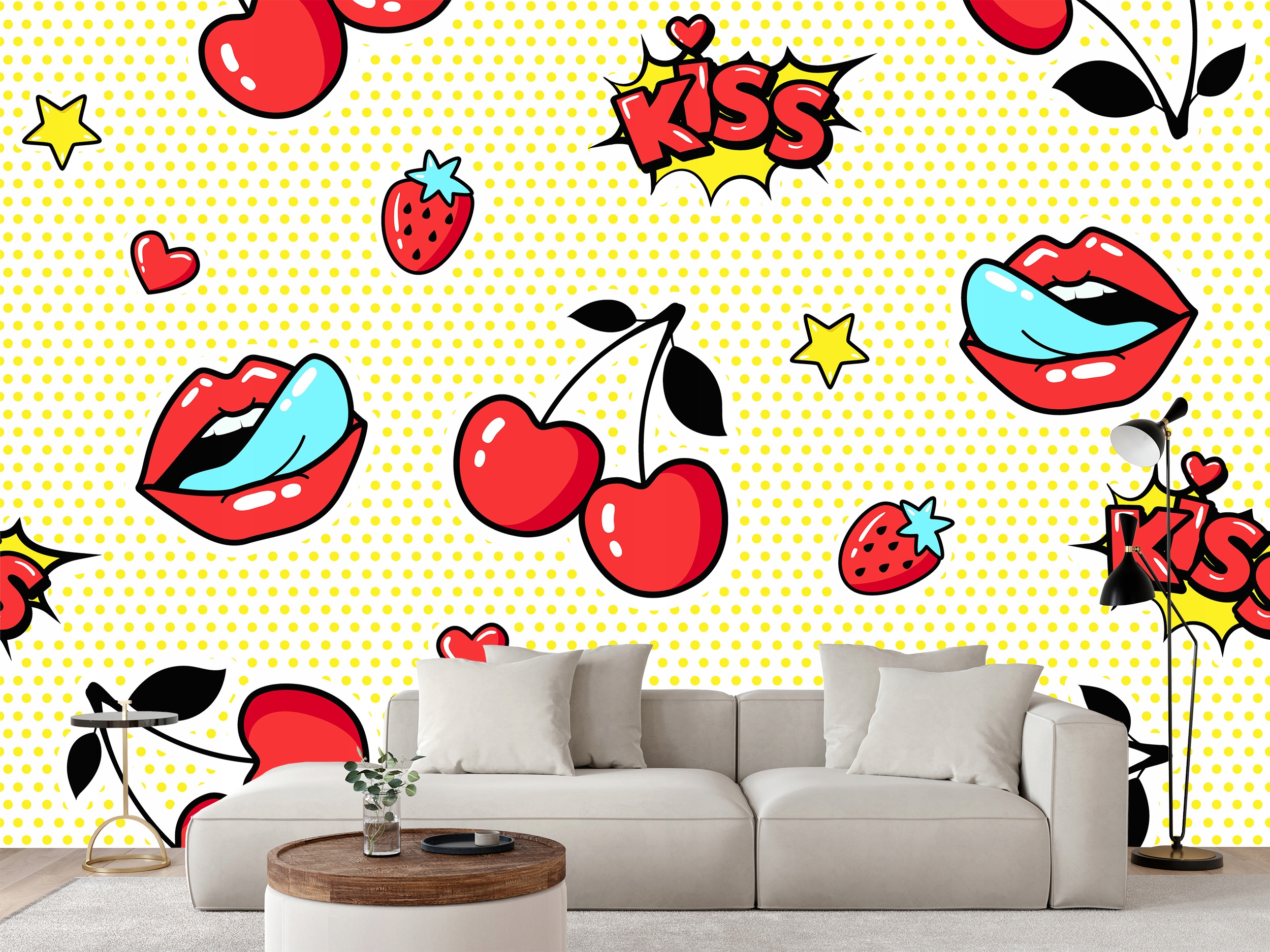 Fototapeta Višne A Ústa V Štýle Pop-art Komiks 368 x 280 cm