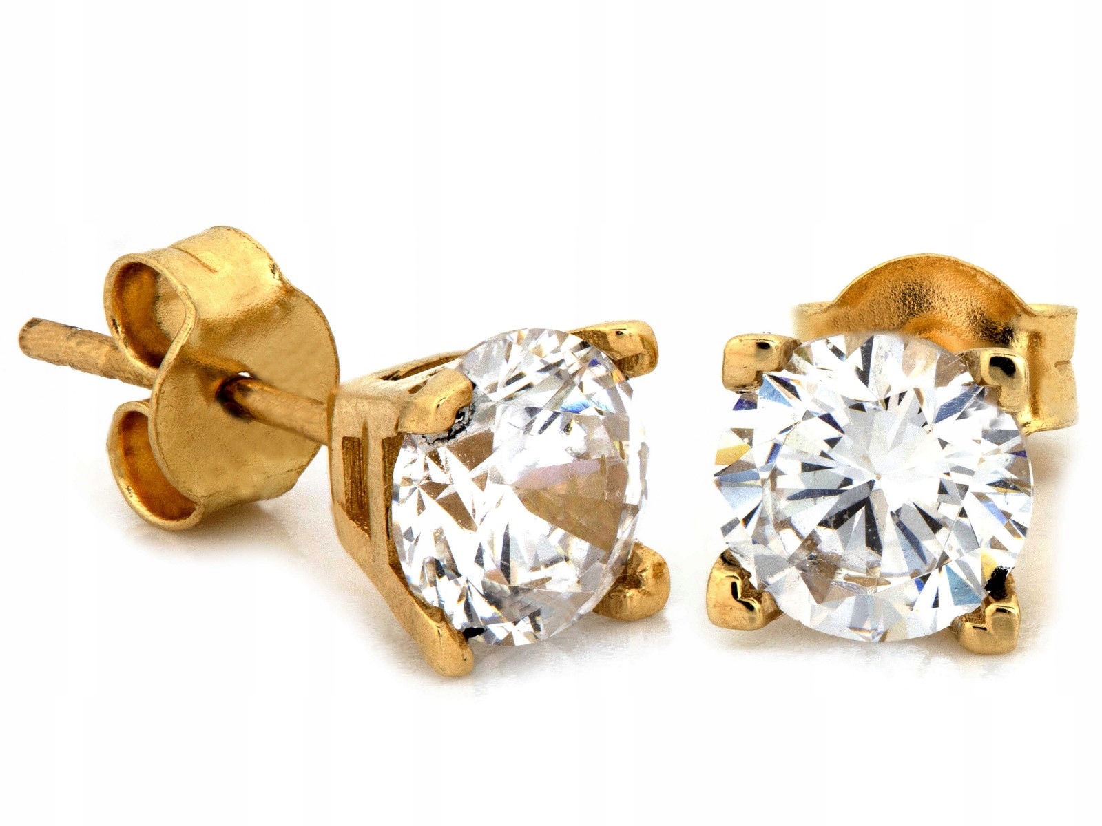 Náušnice zlaté 585 14k se zirkonem na tyči 1.73g pro ženy jako dárek