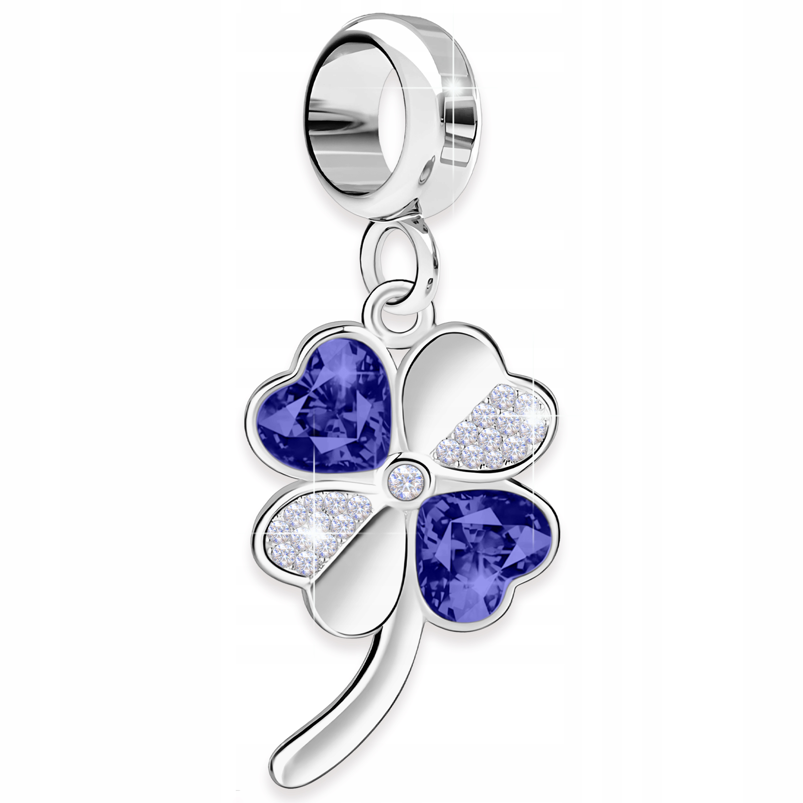 Stříbrný Jetel Modré srdce s bílými zirkony Stříbro 925