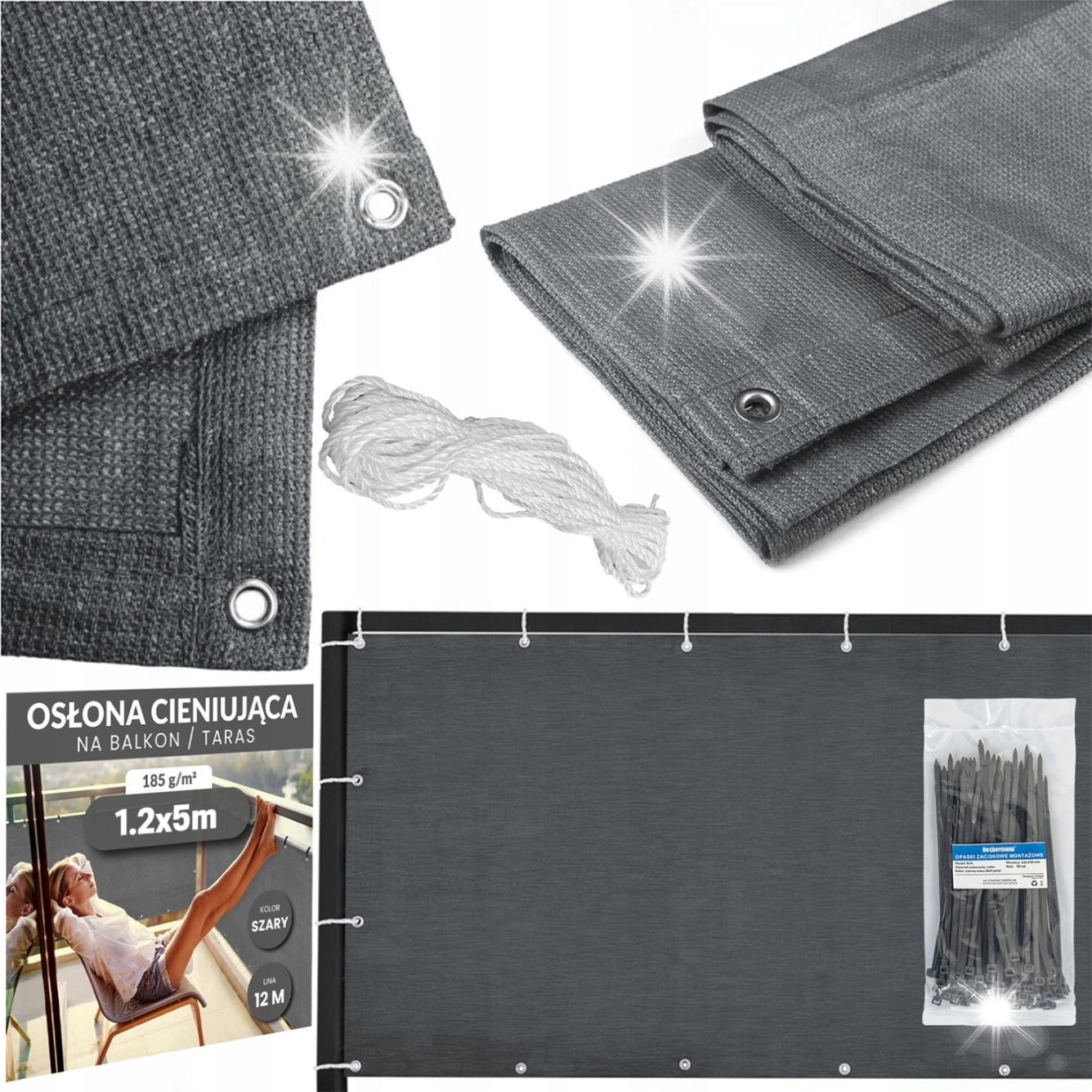Mata Maskująca Na Balkon 120x500cm Osłona Balkonowa Antracyt Siatka Mocna