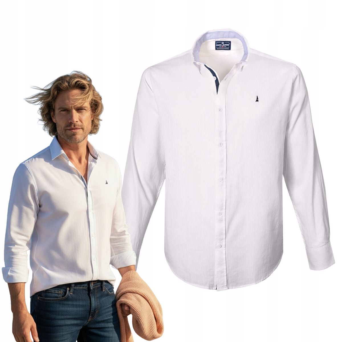 Pánská košile s dlouhým rukávem Bílá Bavlněná Regular Fit Pako Jeans
