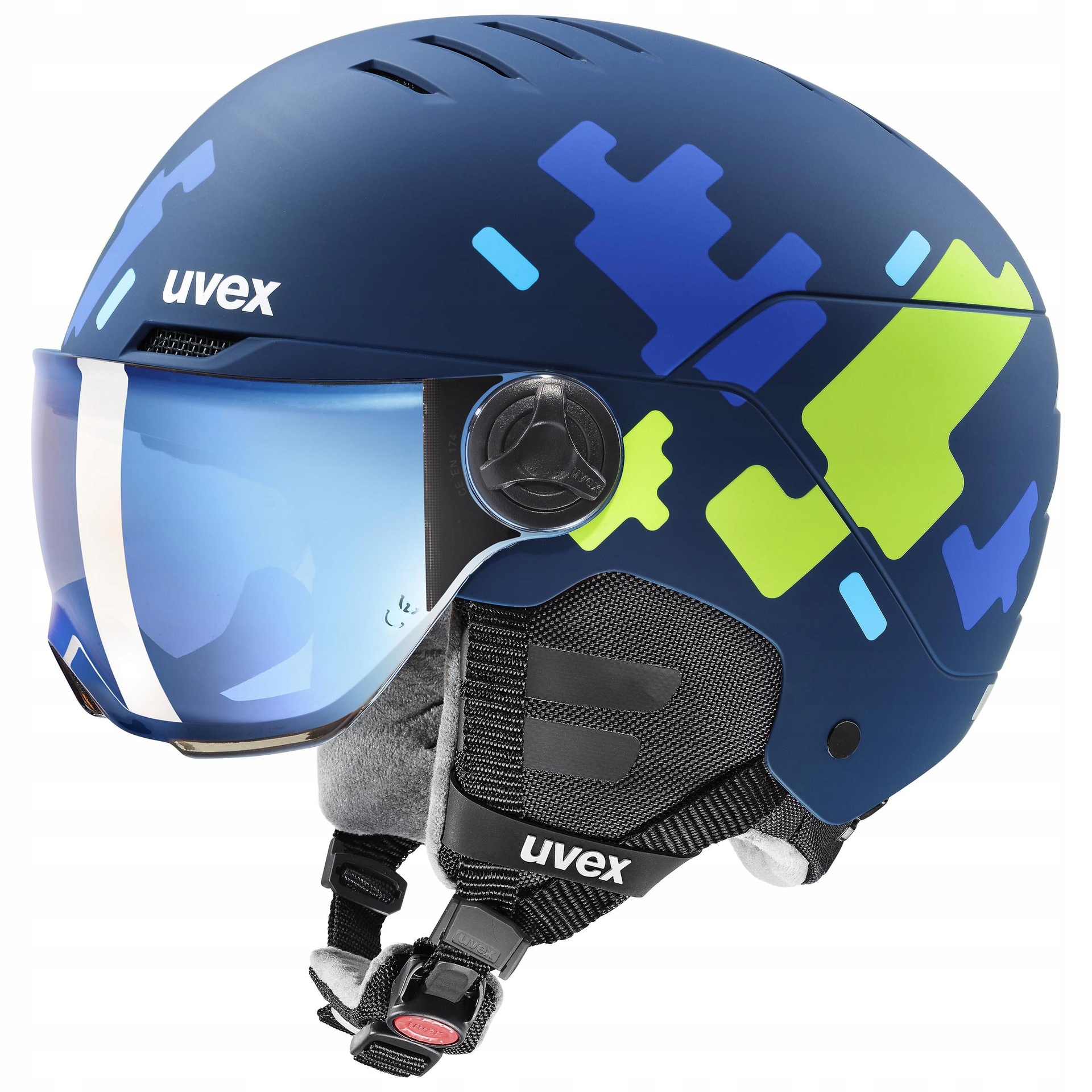Dětská lyžařská přilba Uvex Rocket Jr Visor Blue Puzzle S 51-55 cm