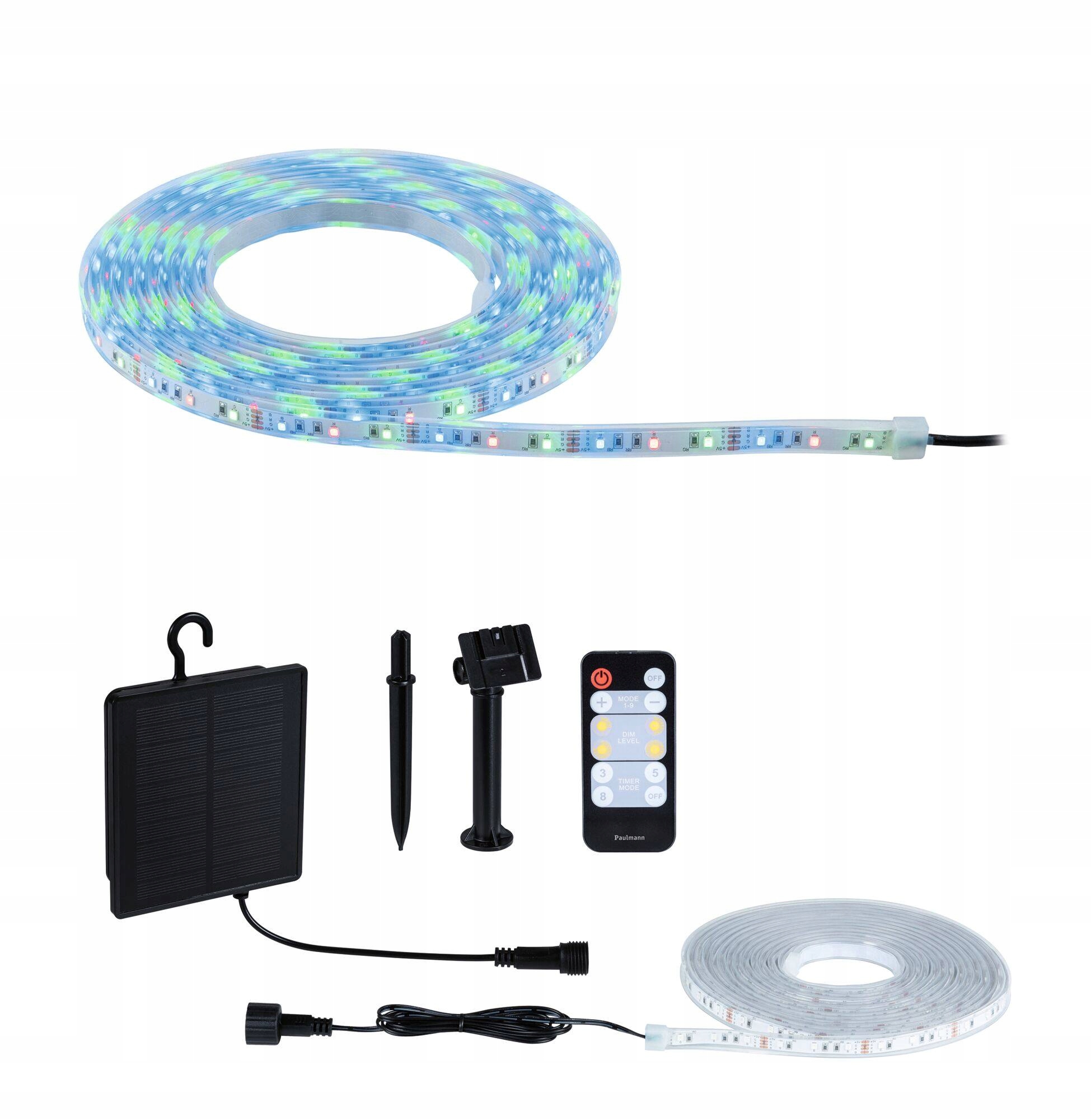 Taśma zewnętrzna Led Solar 5m 3,2W DIM Rgb czujnik zmierzchu pilot PL71194