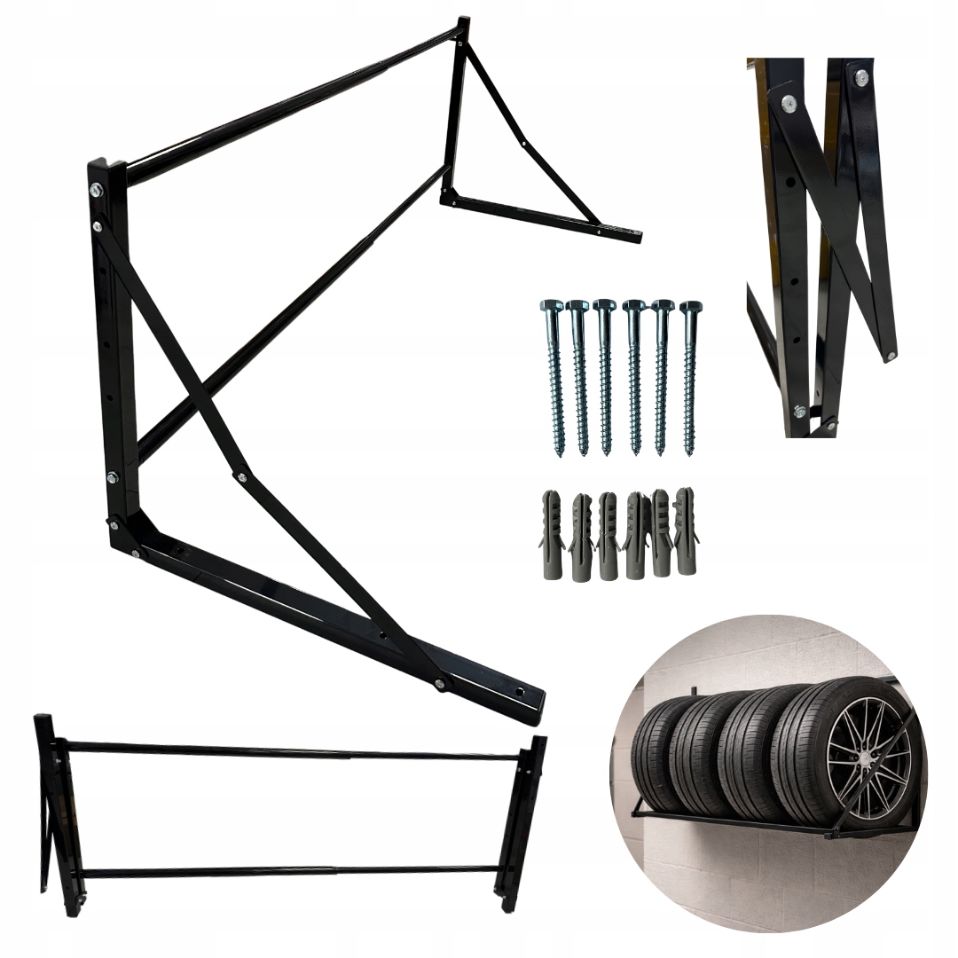 Stojan na pneumatiky kola nástěnný závěsný pro 4 kola 80-120 cm nastavitelný