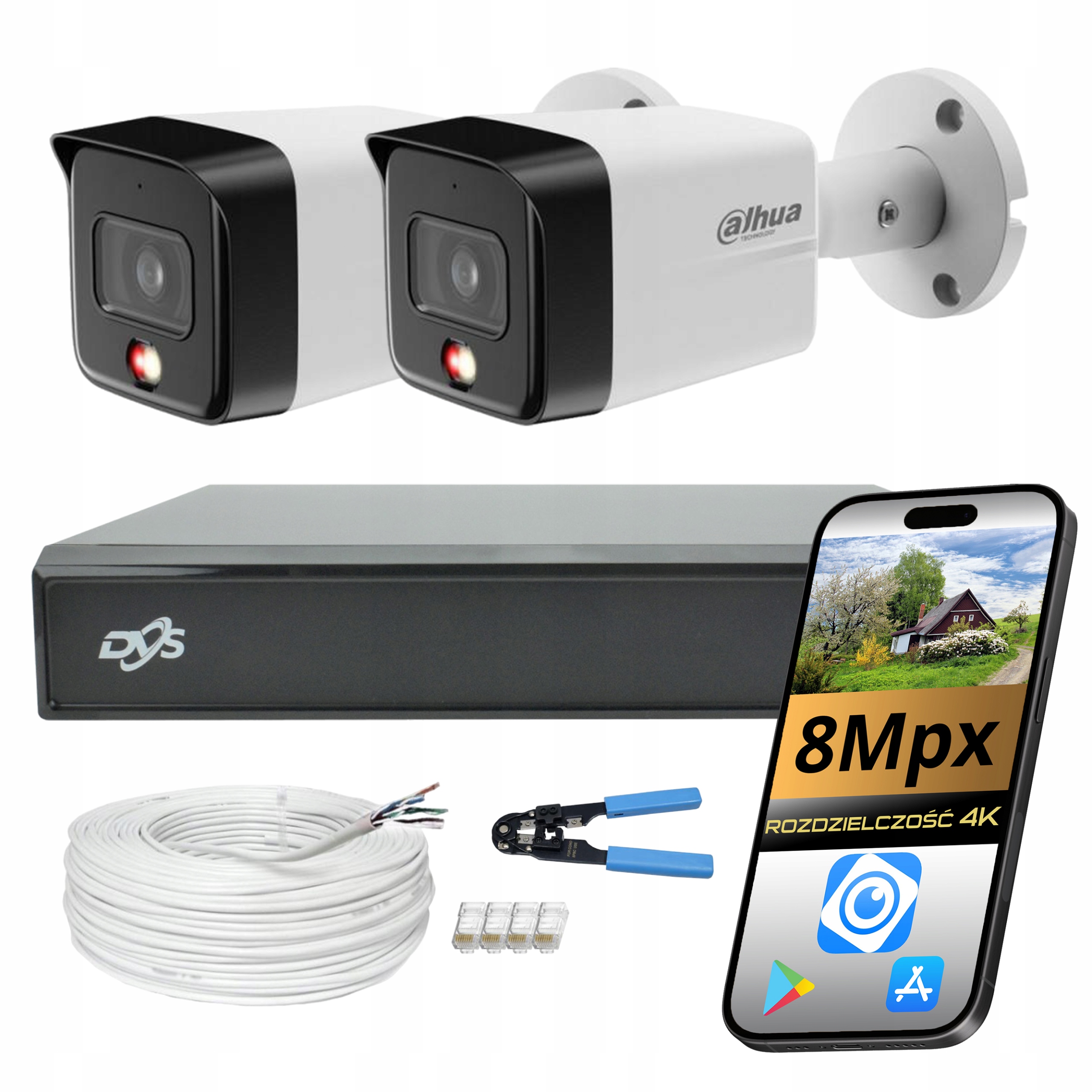 Sada Kamer Pro Monitorování Domu 2x Venkovní Ip Poe Kamera 8Mpx Dahua Ai