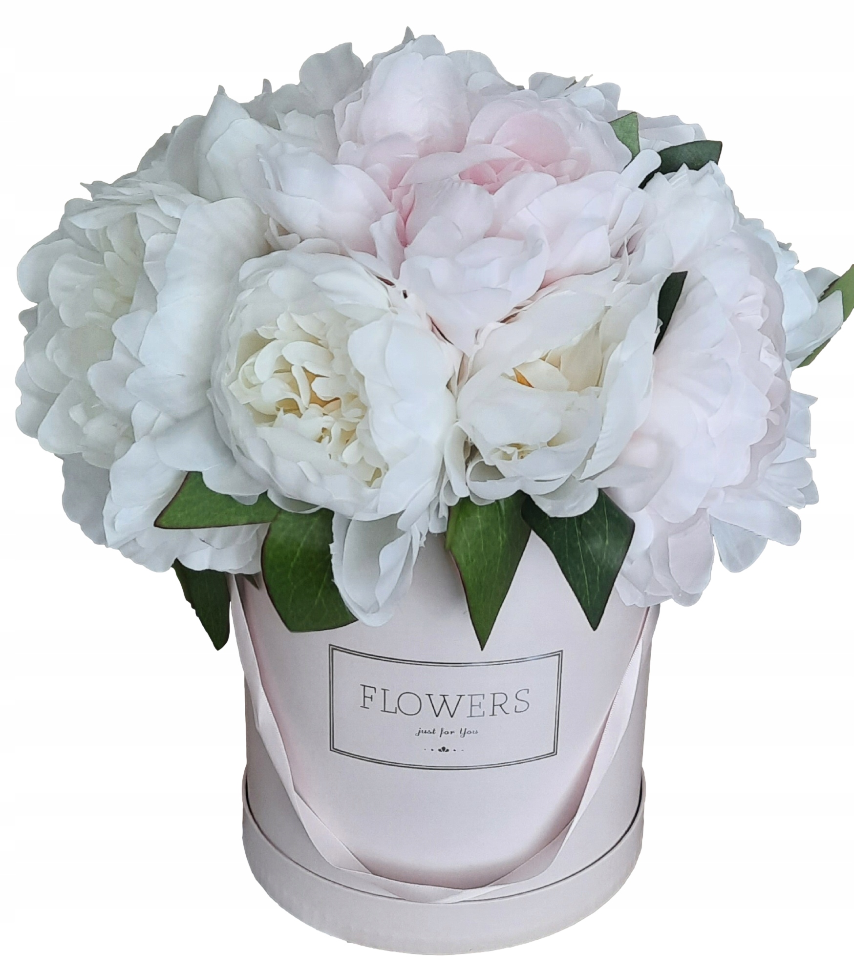 Flower Box pivonky peonie biele svetloružové kytica pivoniek peonie umelé