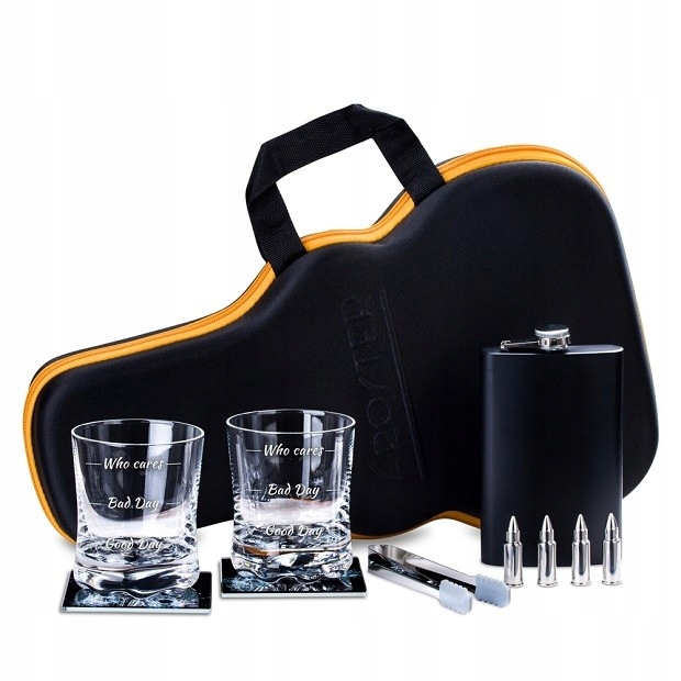 Sada pre Whisky Who Cares Gitara Poháre Kocky Chladiace podložky