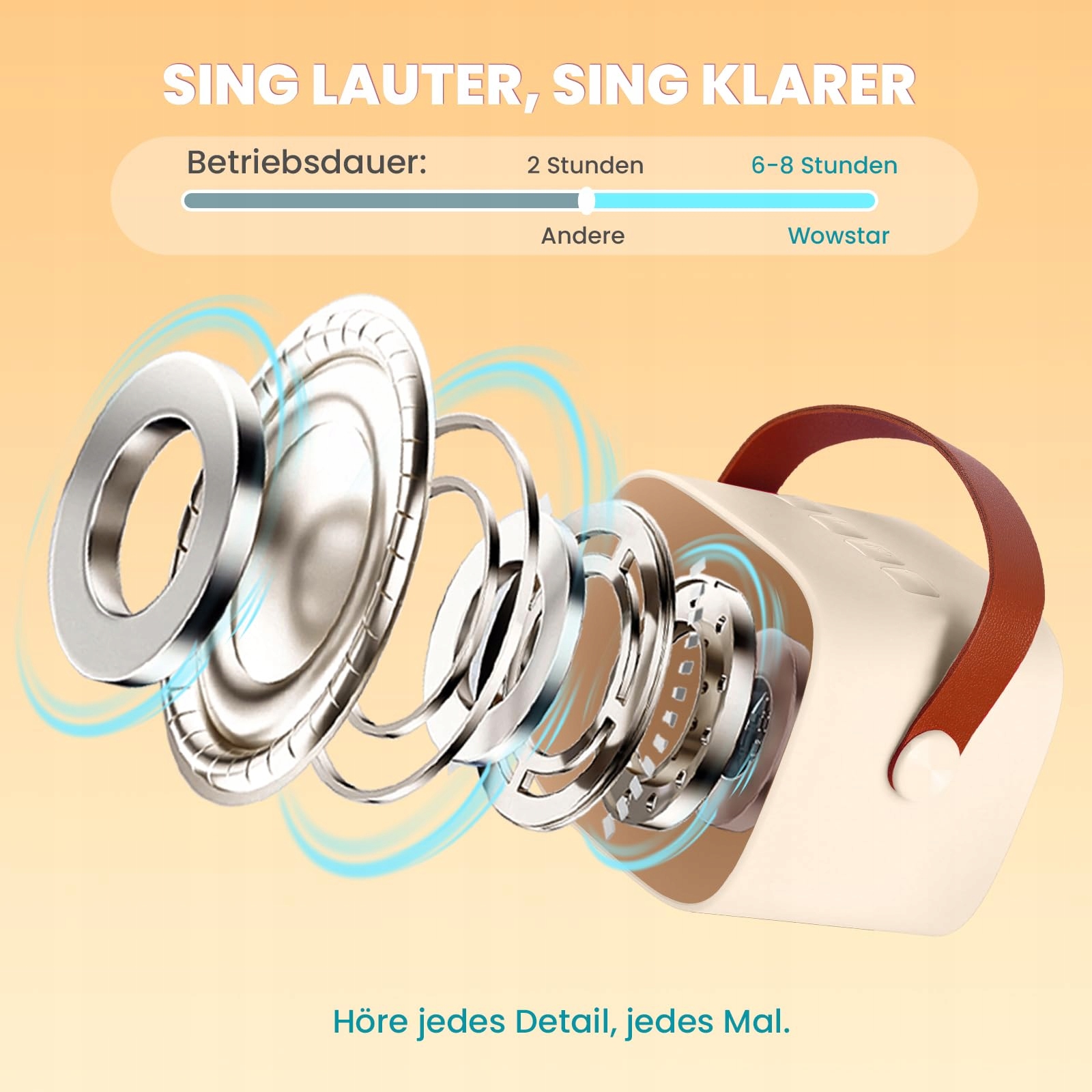 WOWSTAR Przenośna Maszyna Karaoke Bluetooth 2 Mikrofony LED — miniatura 4