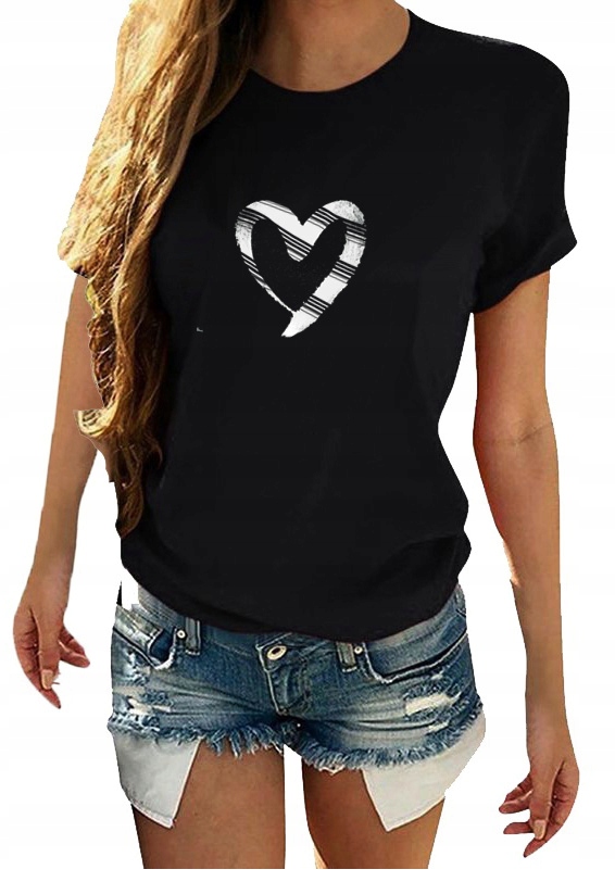 T-SHIRT KOSZULKA DAMSKA Z NADRUKIEM SERCE p M