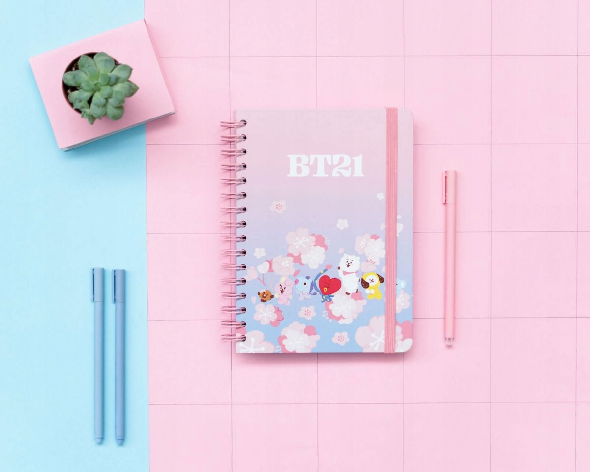 Notes A5 BTS BT21 Cherry Blossom 90 kartek linie Prezent dla Dziecka Kolor Odcienie różu