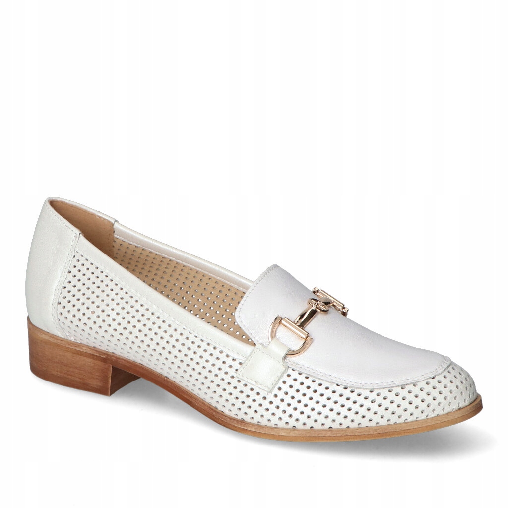 Pohodlné dámské ažurové mokasíny Gamis Bílé kožené perly s ozdobou 39