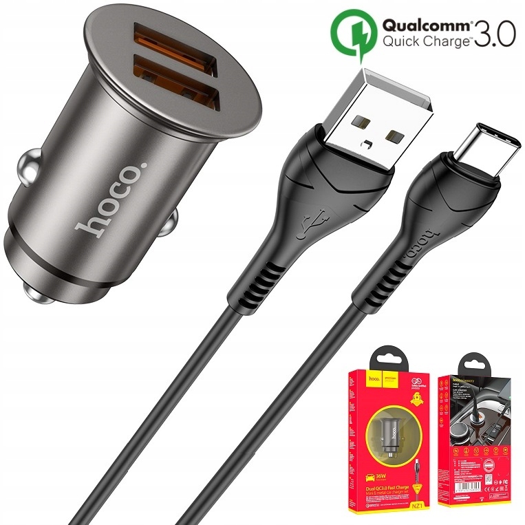 Szybka ładowarka Quick Charge 3.0 QC3.0 2USB 36W z kablem Typ Typu C Usb-c