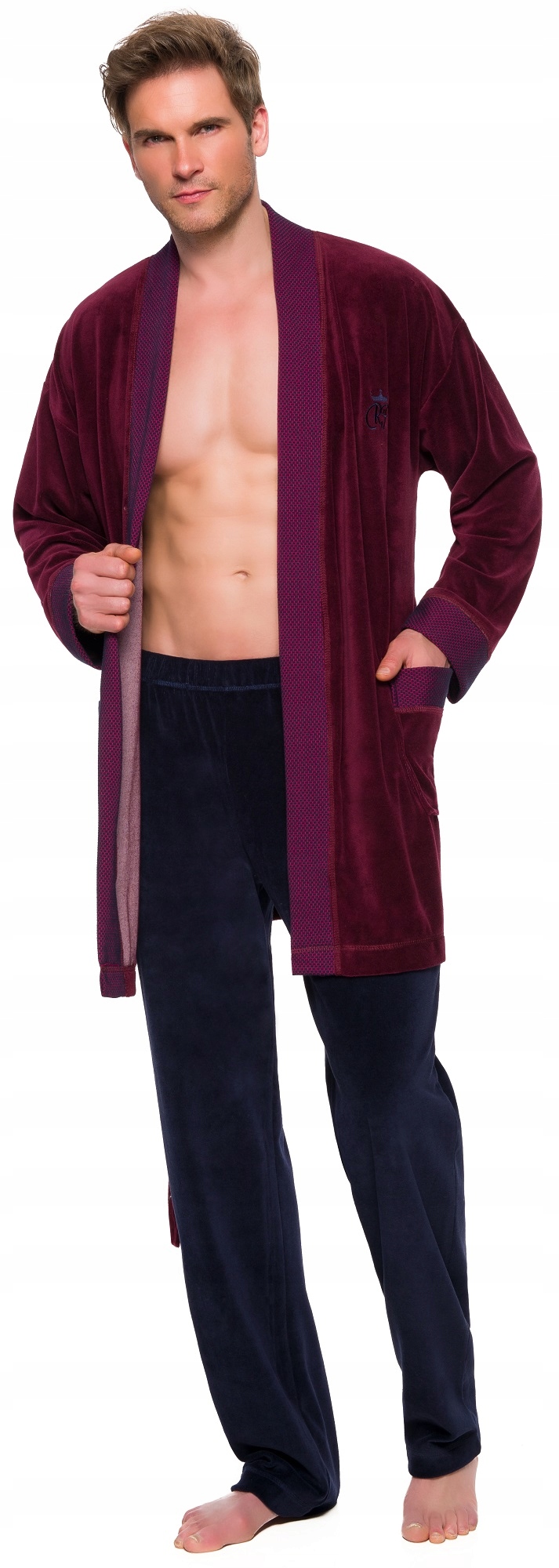 SZLAFROK MĘSKI BONŻURKA WELUR ATŁAS SZALOWY XXL Wzór dominujący inny wzór