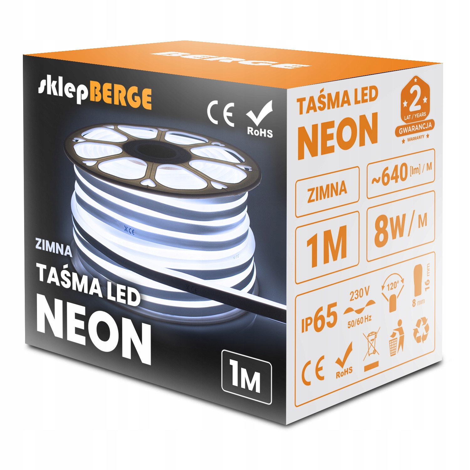 Taśma LED NEON 230V 8W zimna IP68 1m 30309